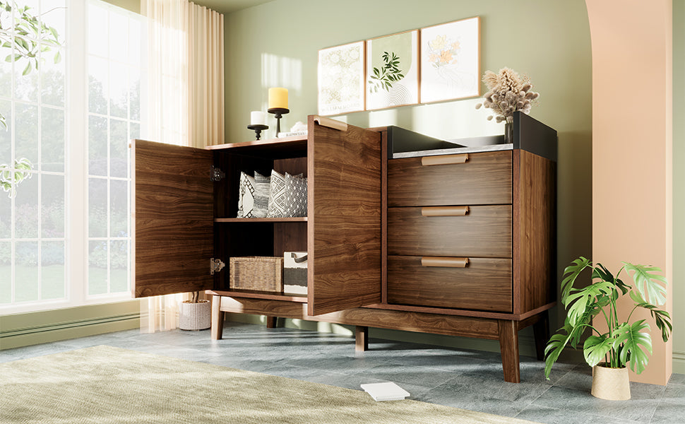 Logidon woonkamer ladekast eiken decor marmerlook blad 3 lades