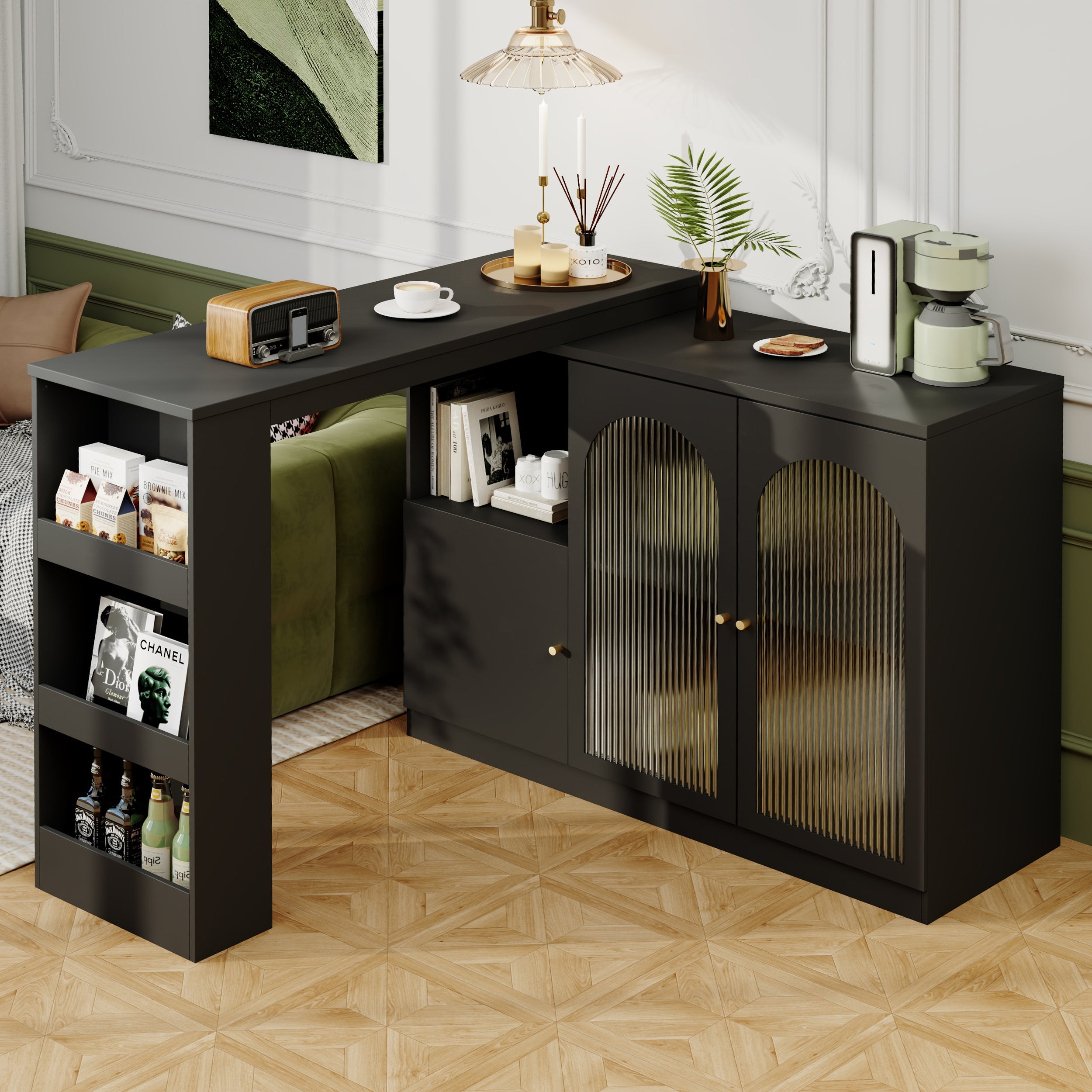 Logidon 360° Rotating Bar Table Black 120x40x97 cm Glass Doors