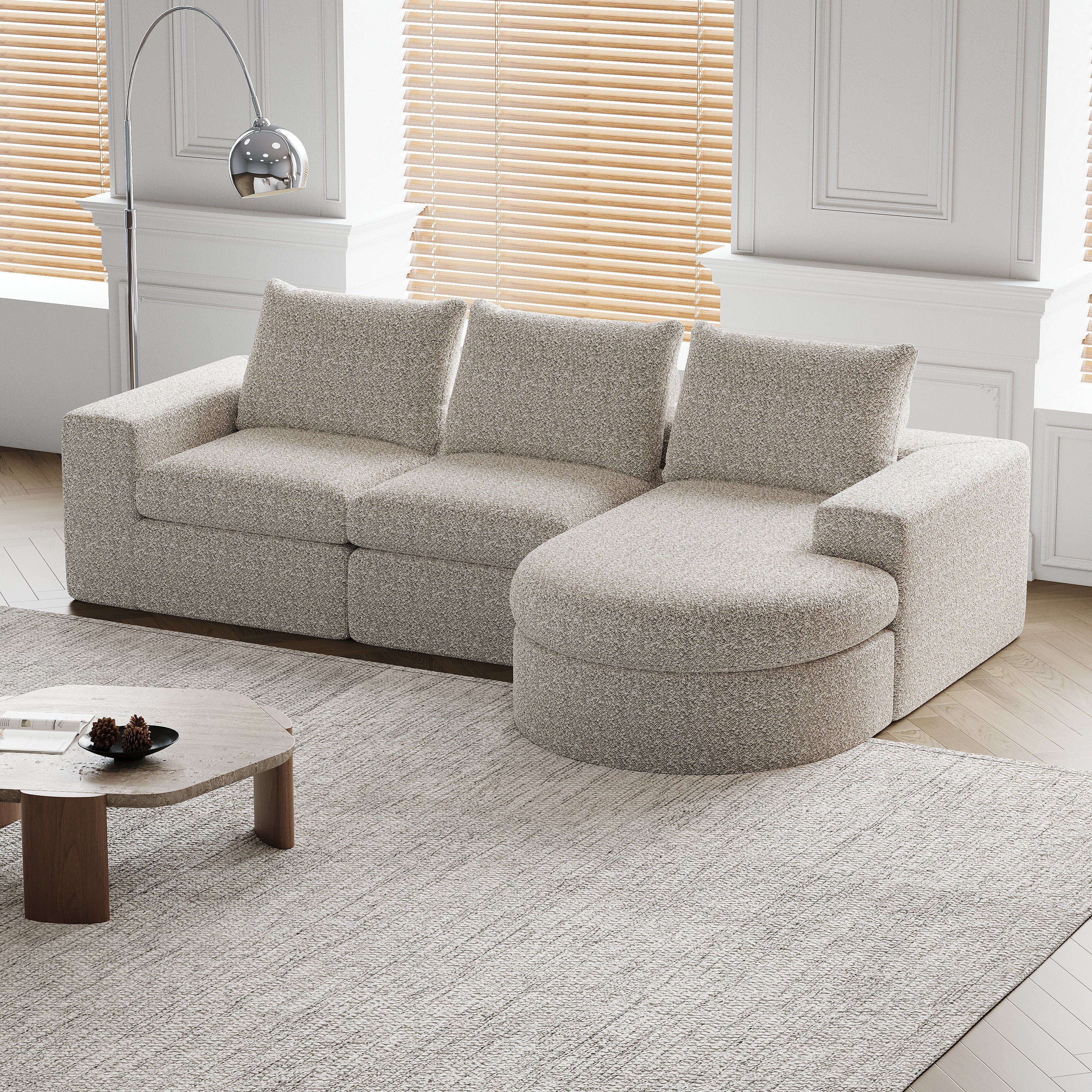 Logidon Modulair Chenille Sofa 3-zits Hoekbank Ligstoel Beige