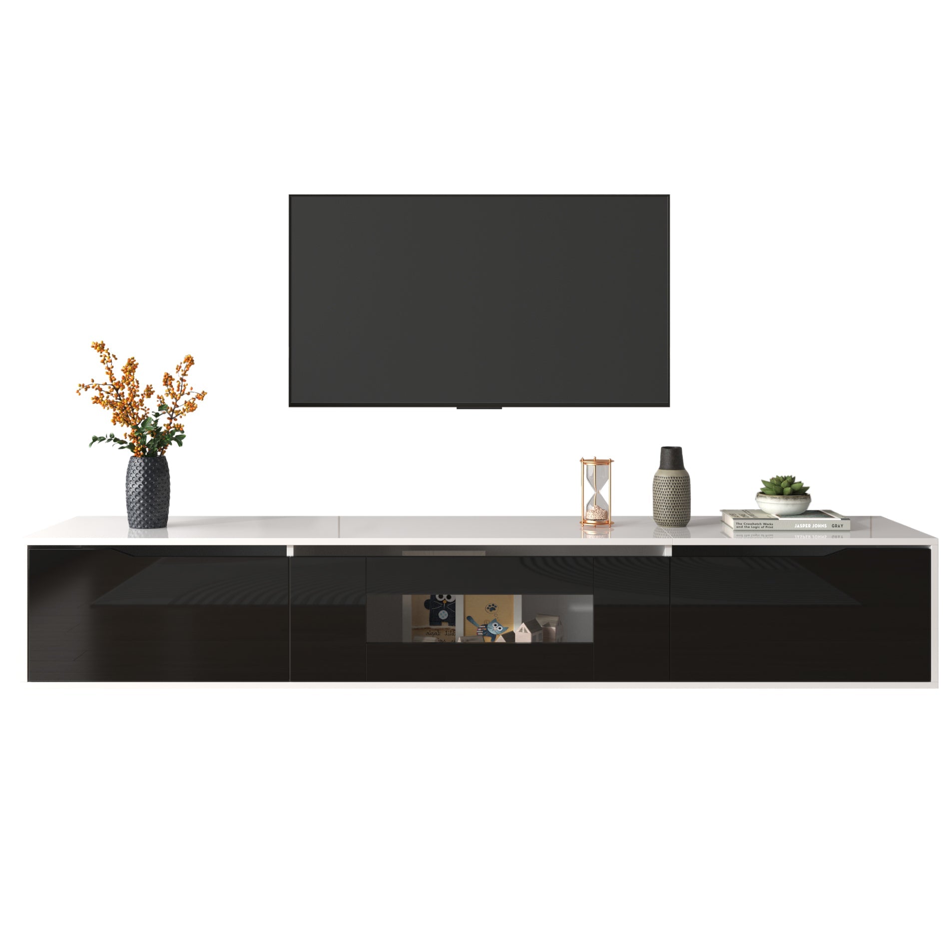 Logidon hoogglans TV-meubel wit met kleurwisselende LED 180 x 35 x 30 cm