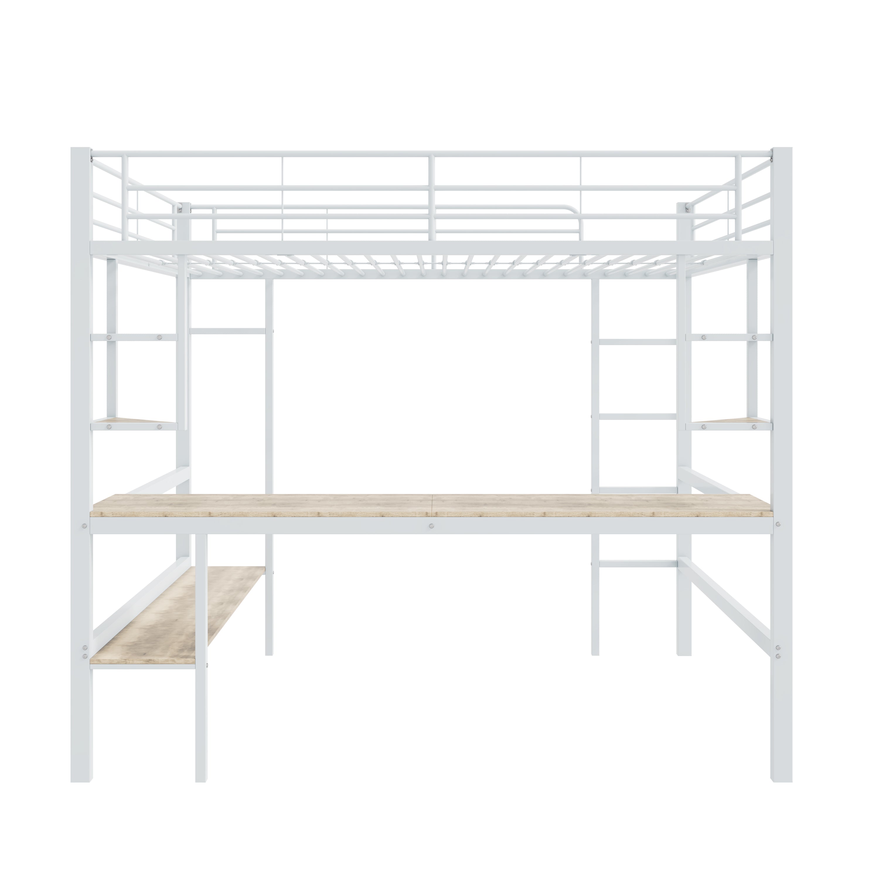 Logidon 90x200cm metal bed loft bed with desk and shelves white