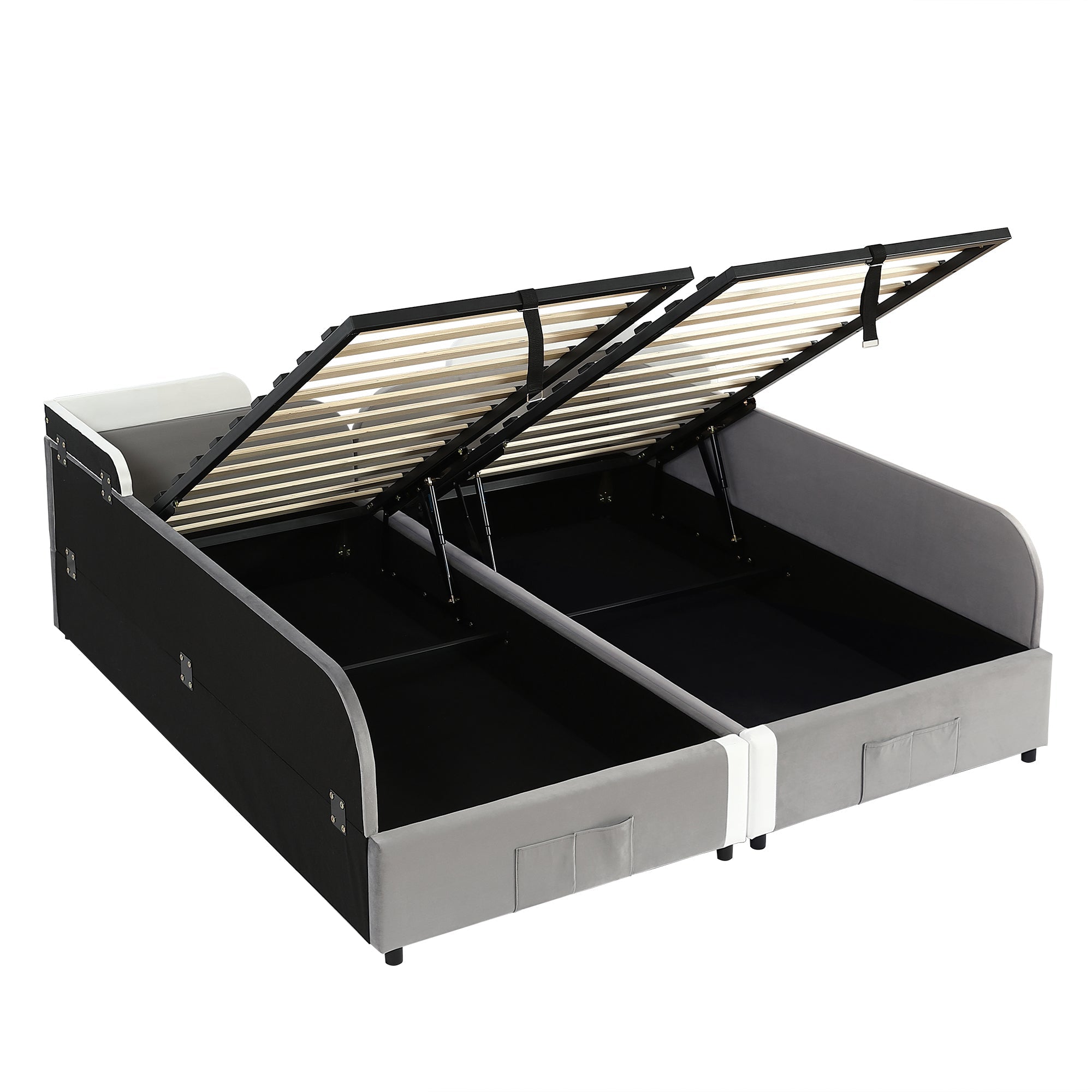 Logidon gestoffeerd bed 90x200 grijs fluweel hydraulisch met opbergruimte
