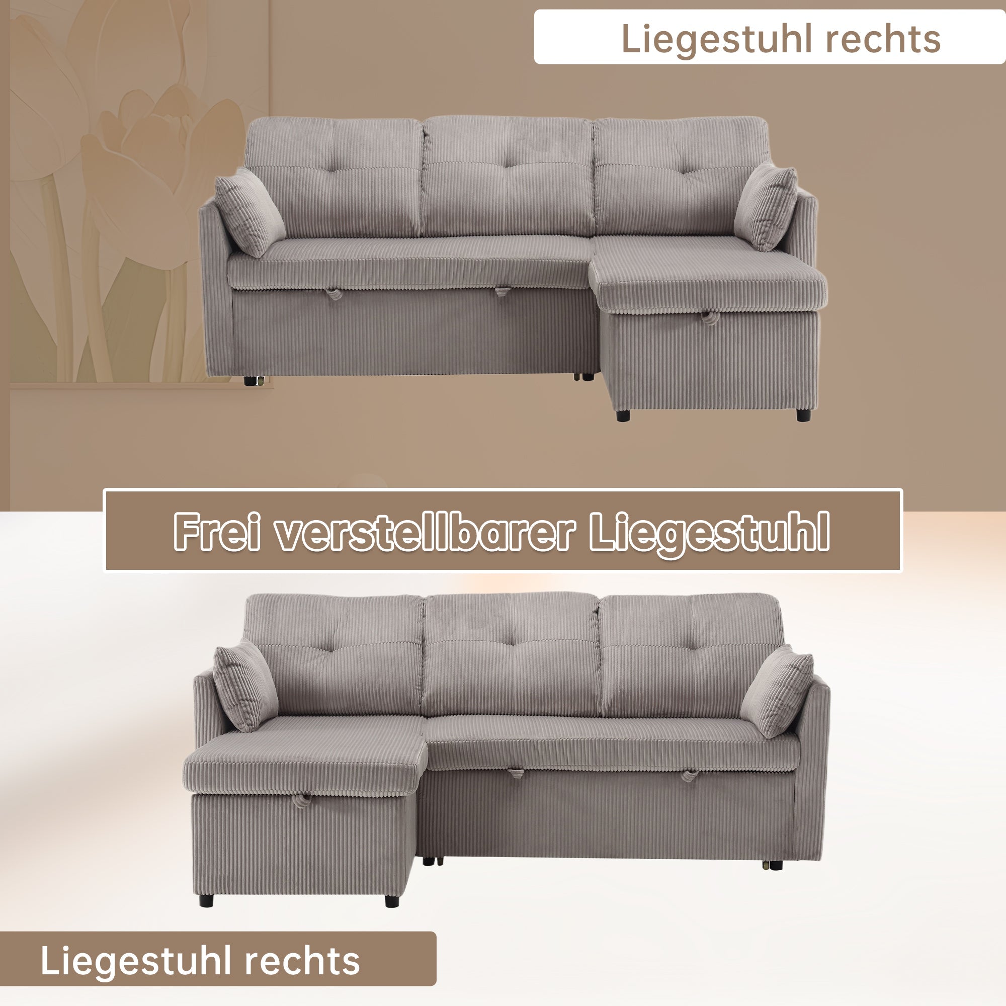 Logidon Modulaire Hoekbank Fluweel Donkergrijs Met Uitschuifbaar Bed
