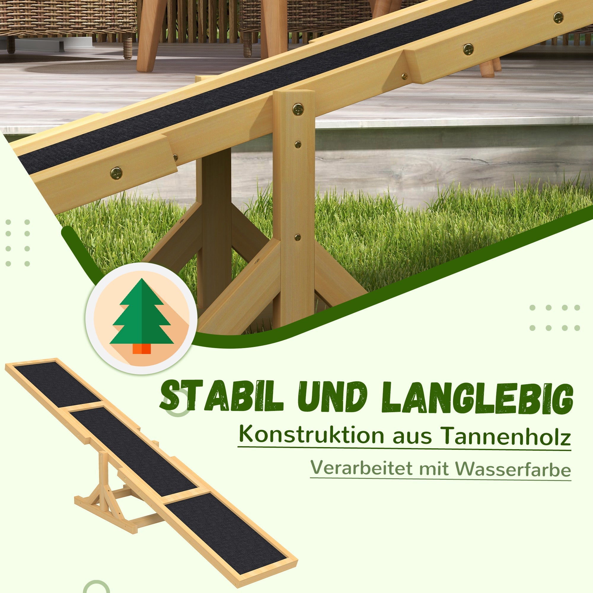 Logidon Hondenschommel van hout geel 180 x 30 x 30 cm antislip