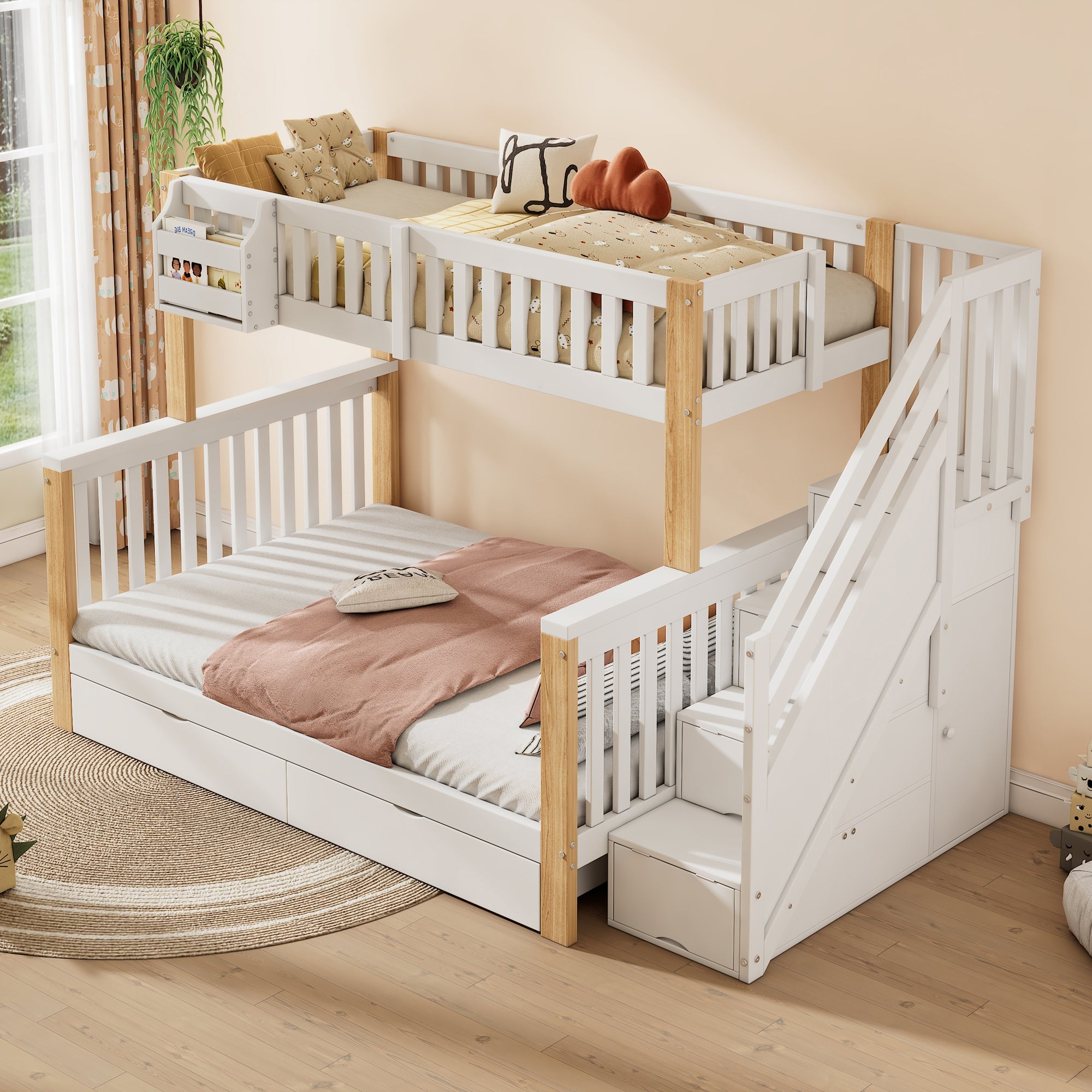 Logidon kinderstapelbed tweepersoonsbed met opbergruimte 140x200 wit naturel