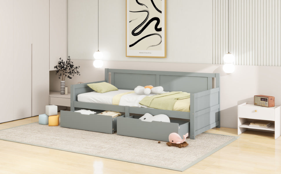 Logidon Sofa Bed 90x200 Gray With Two Storage Compartments Solid Wood Frame