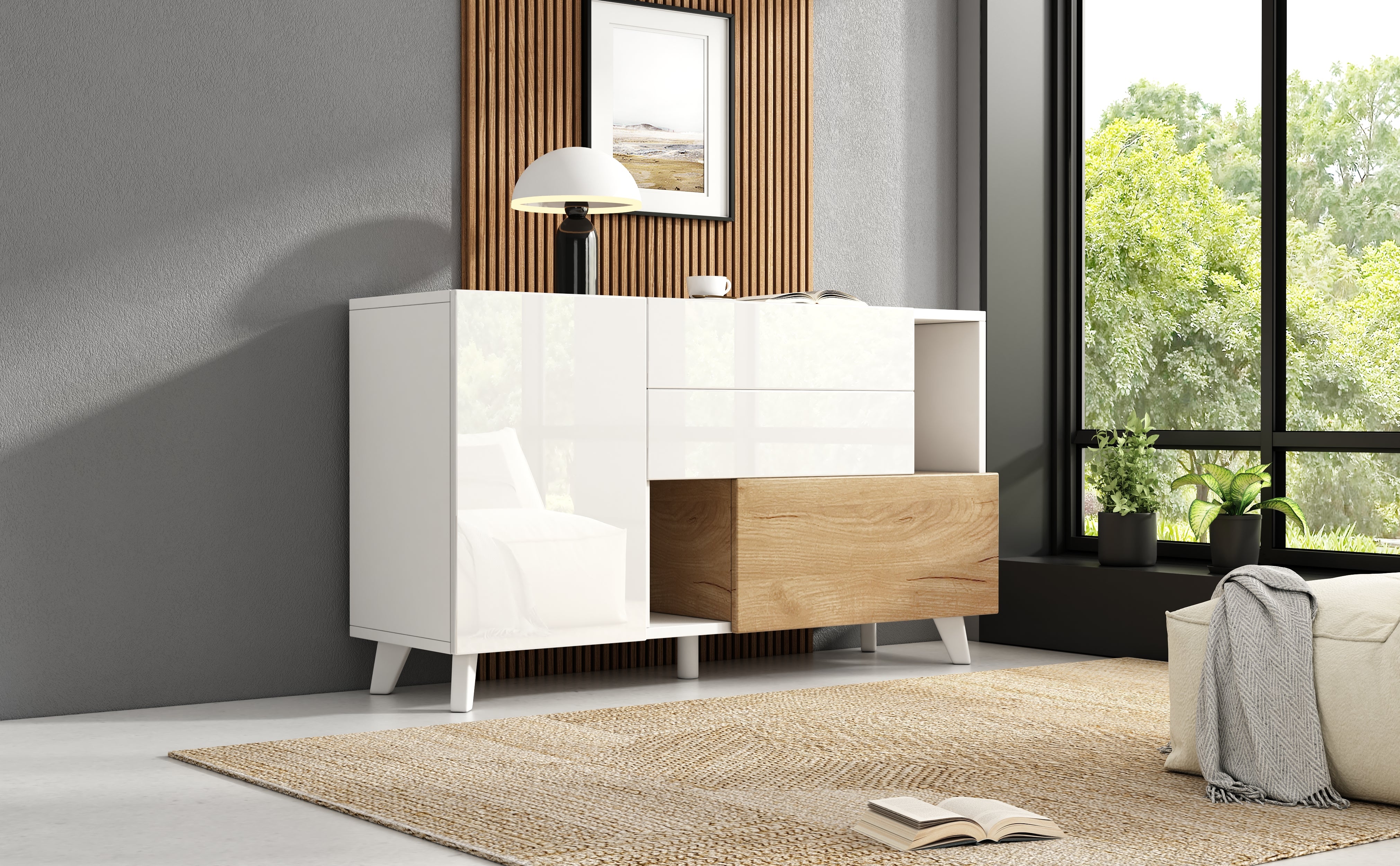 Logidon dressoir hoogglans wit 130x40x70 cm met opbergruimte