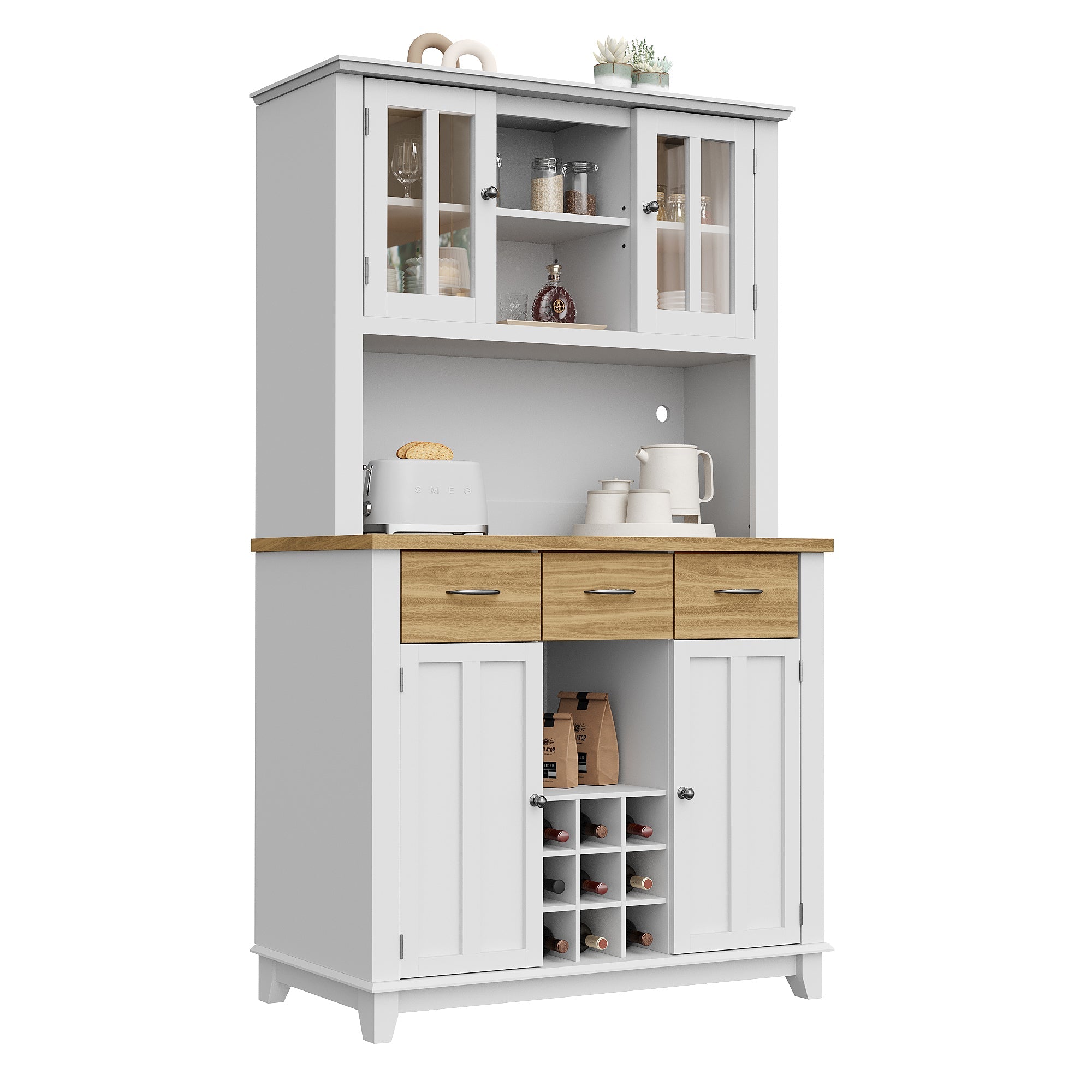 Logidon keukenkast vitrinekast 106x40x179cm met LED licht naturel wit