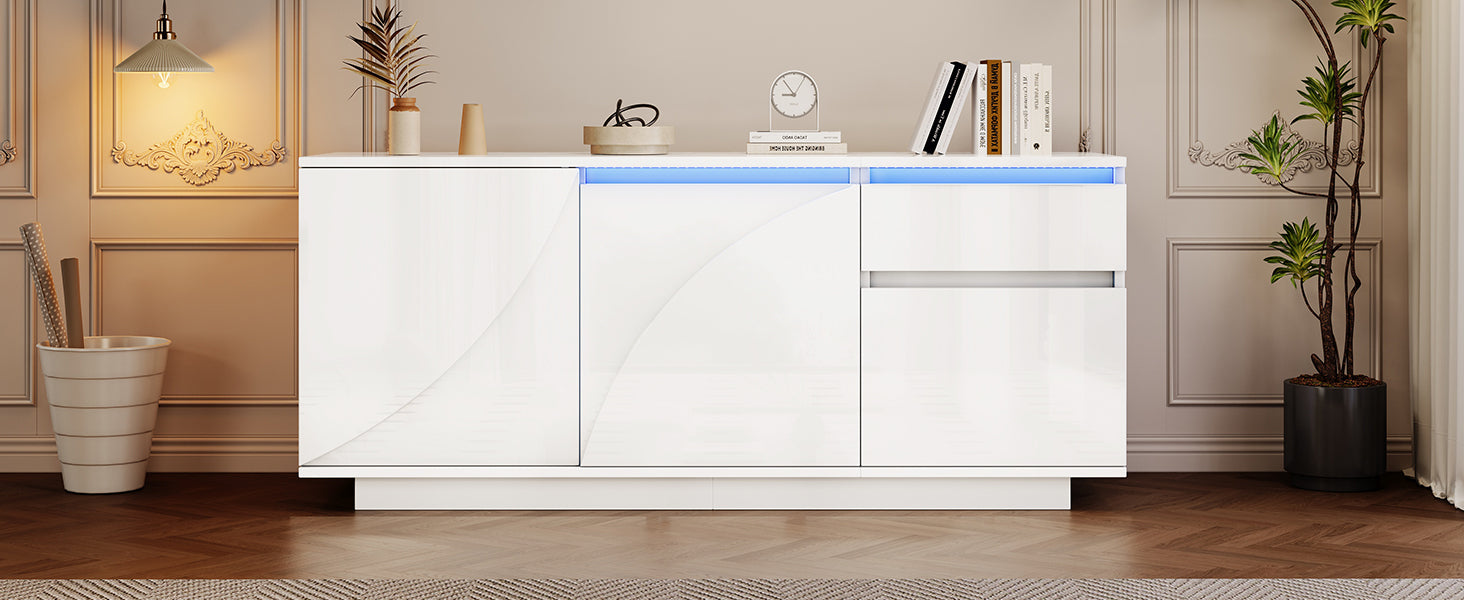 Logidon 140 x 40 x 60 cm hoogglans dressoir wit met LED