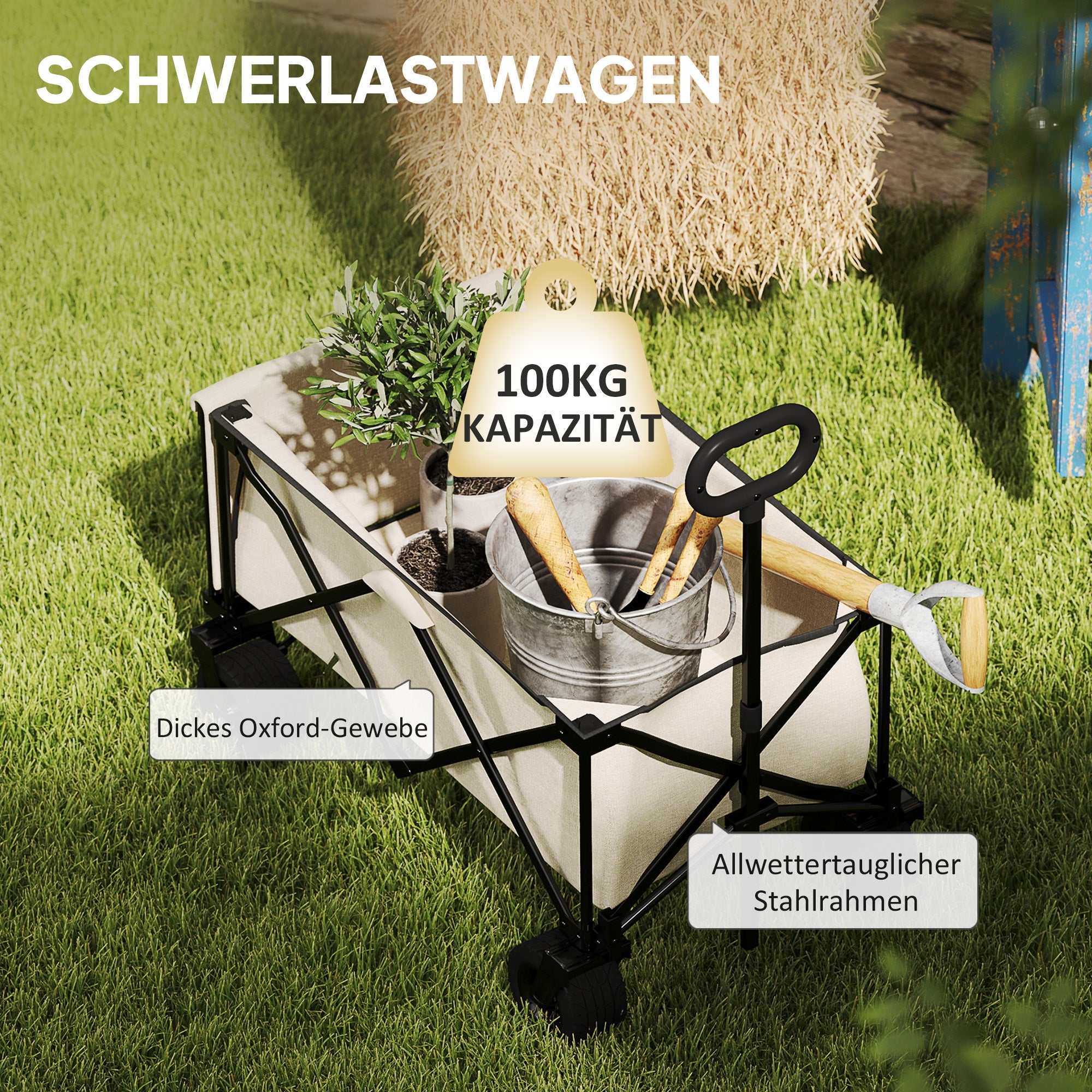 Logidon opvouwbare tuinwagen 100 kg beige met zeildoek - 138 L
