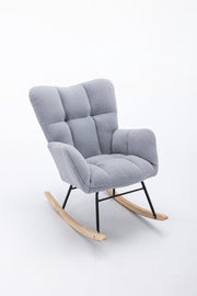 Logidon Moderne Schommelstoel - Schommelstoel in Teddy Stof - Mid Century Fauteuil - Grijs