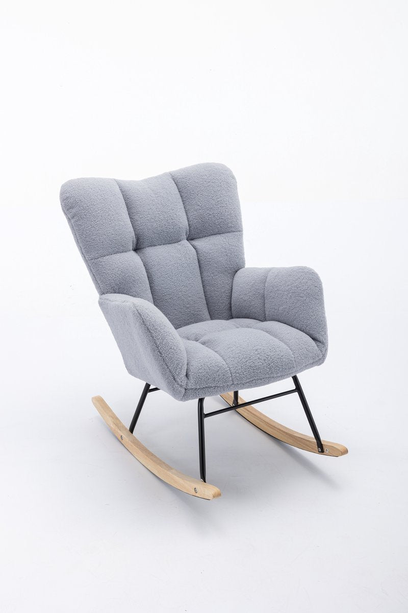 Logidon Moderne Schommelstoel - Schommelstoel in Teddy Stof - Mid Century Fauteuil - Grijs