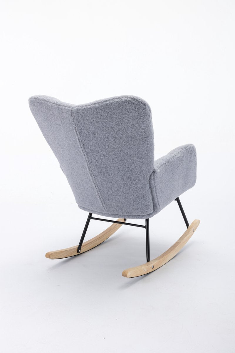 Logidon Moderne Schommelstoel - Schommelstoel in Teddy Stof - Mid Century Fauteuil - Grijs afbeelding 16