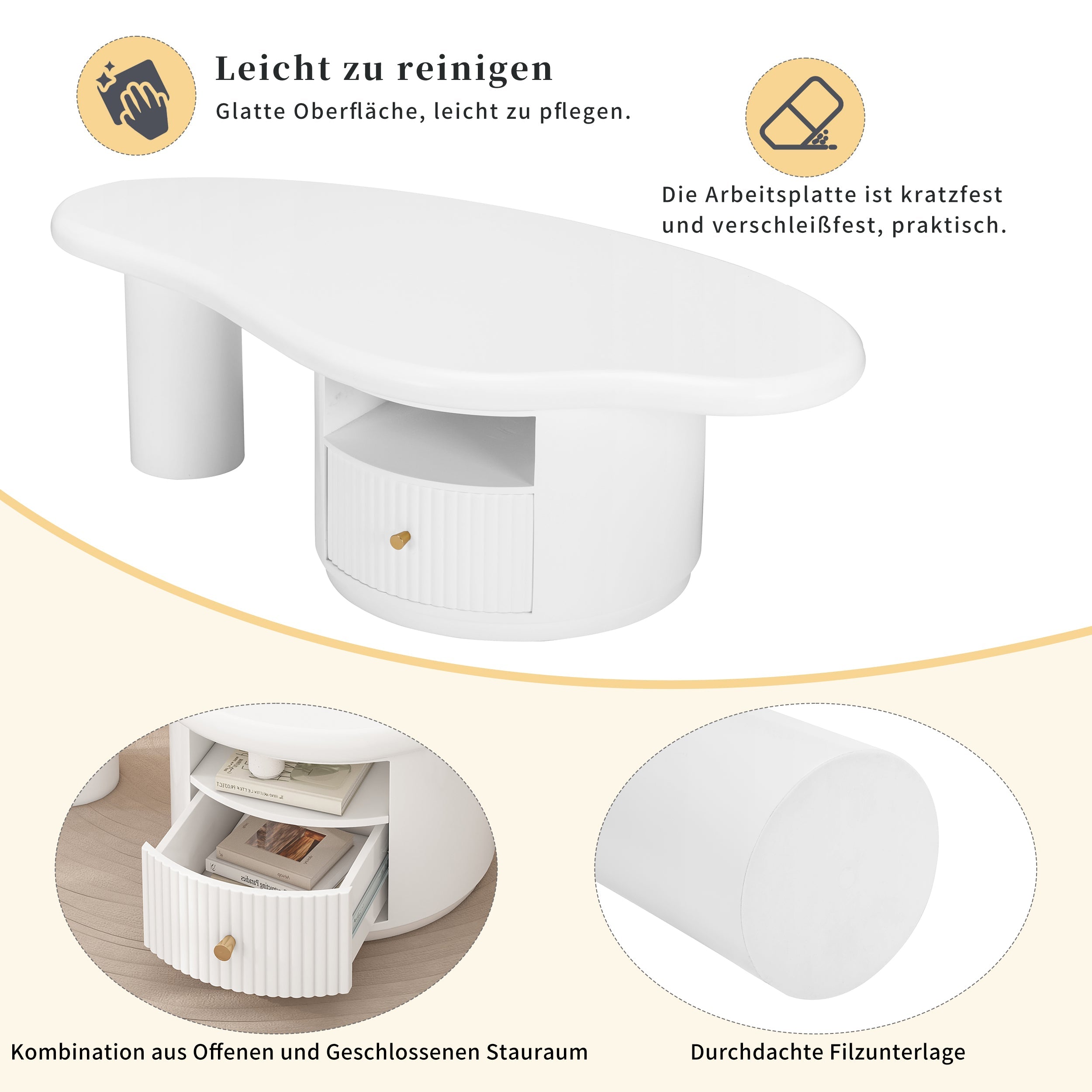 Logidon onregelmatige salontafel in wolkvorm 110x60cm wit