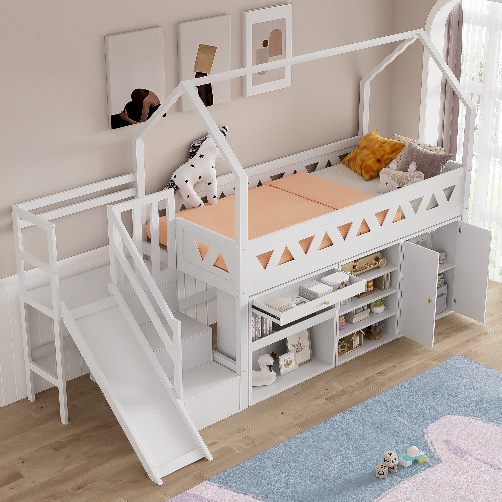 Logidon Kinderbed Wit 90x200 Met Glijbaan En Trap
