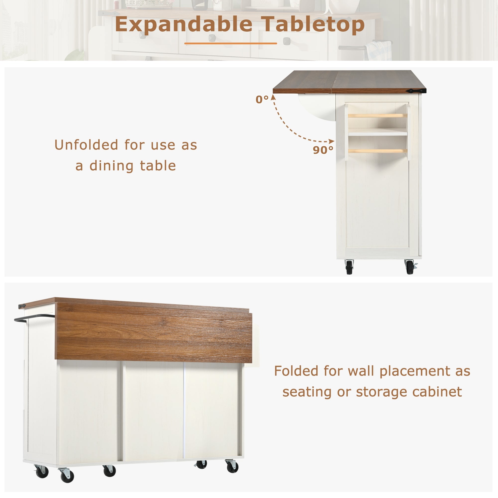Logidon kitchen island with extendable worktop beige MDF 140 x 45 cm