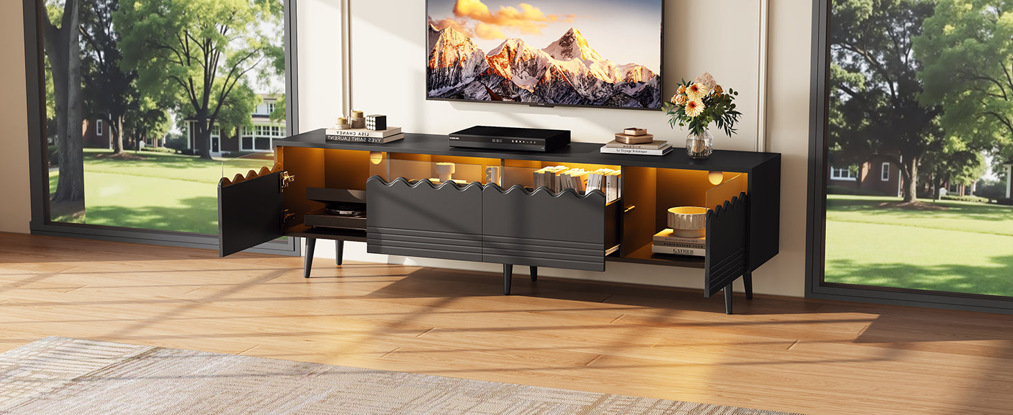 Logidon 176x38x45 cm zwart TV-lowboard met LED-verlichting