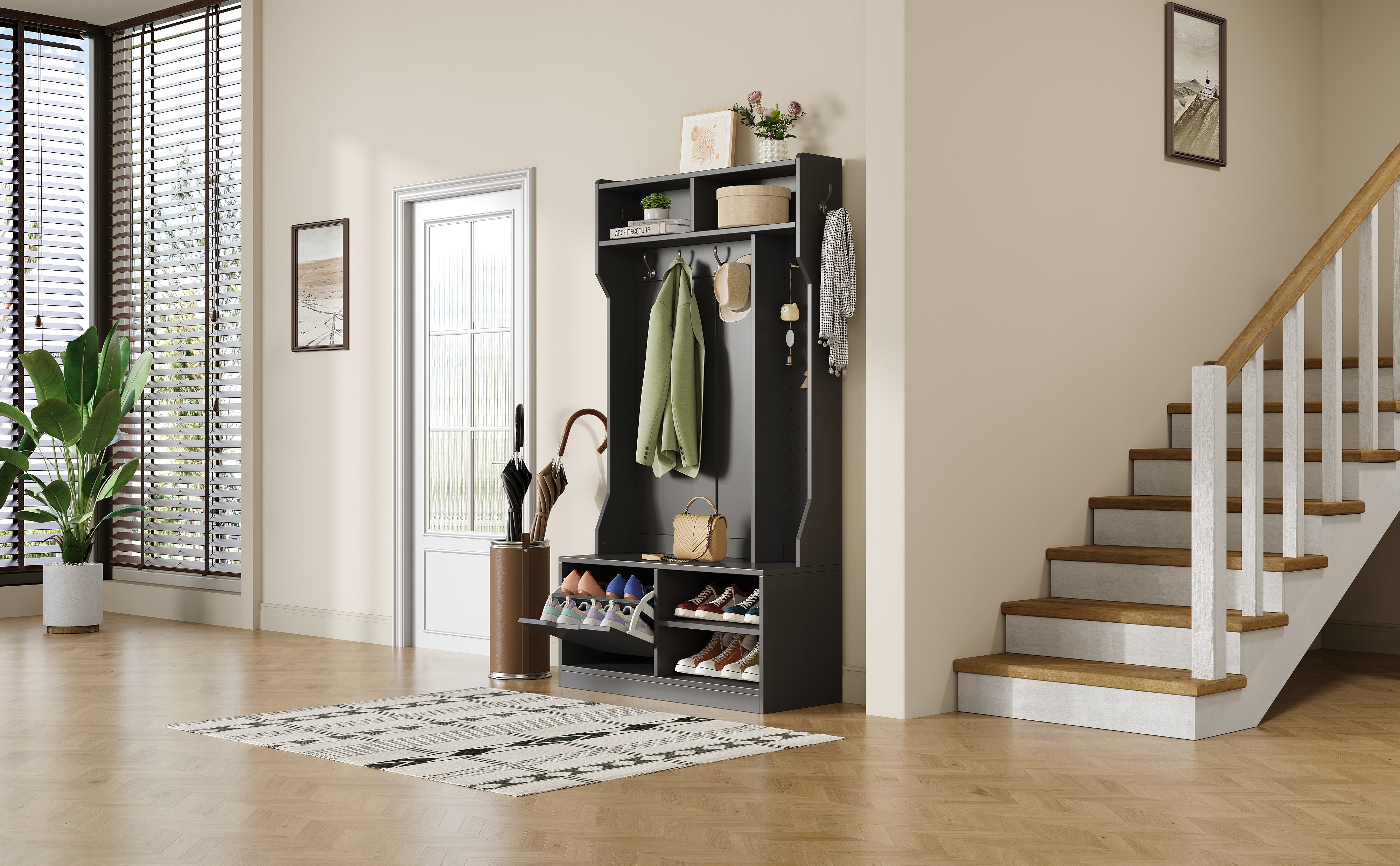 Logidon kledingkastset zwart 100x185,5x40 cm met bank 6 haken