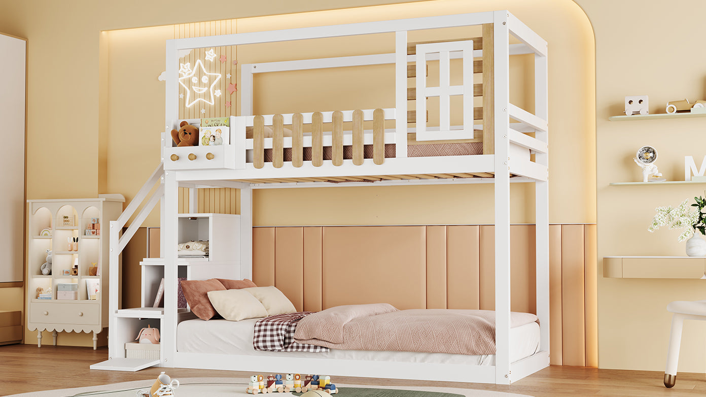 Logidon Bunk Bed With Stairs Window Pine Wood White 90x200 cm