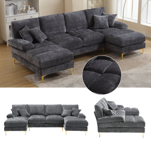 Logidon Modern Chenille U Shape Sectional Sofa Gray Double Berths