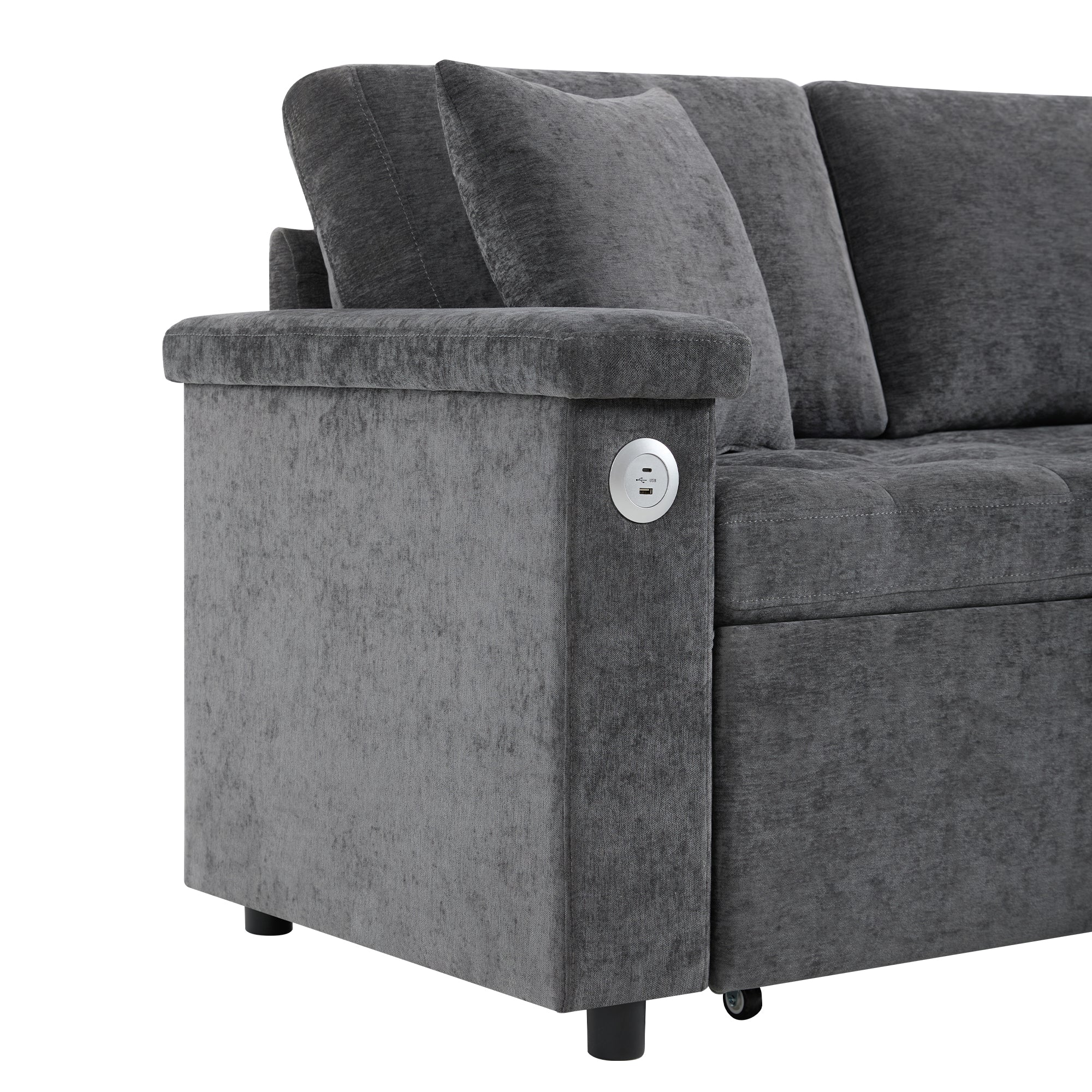 Logidon L-vorm slaapbank grijs fluweel chenille 209x130 cm opbergruimte