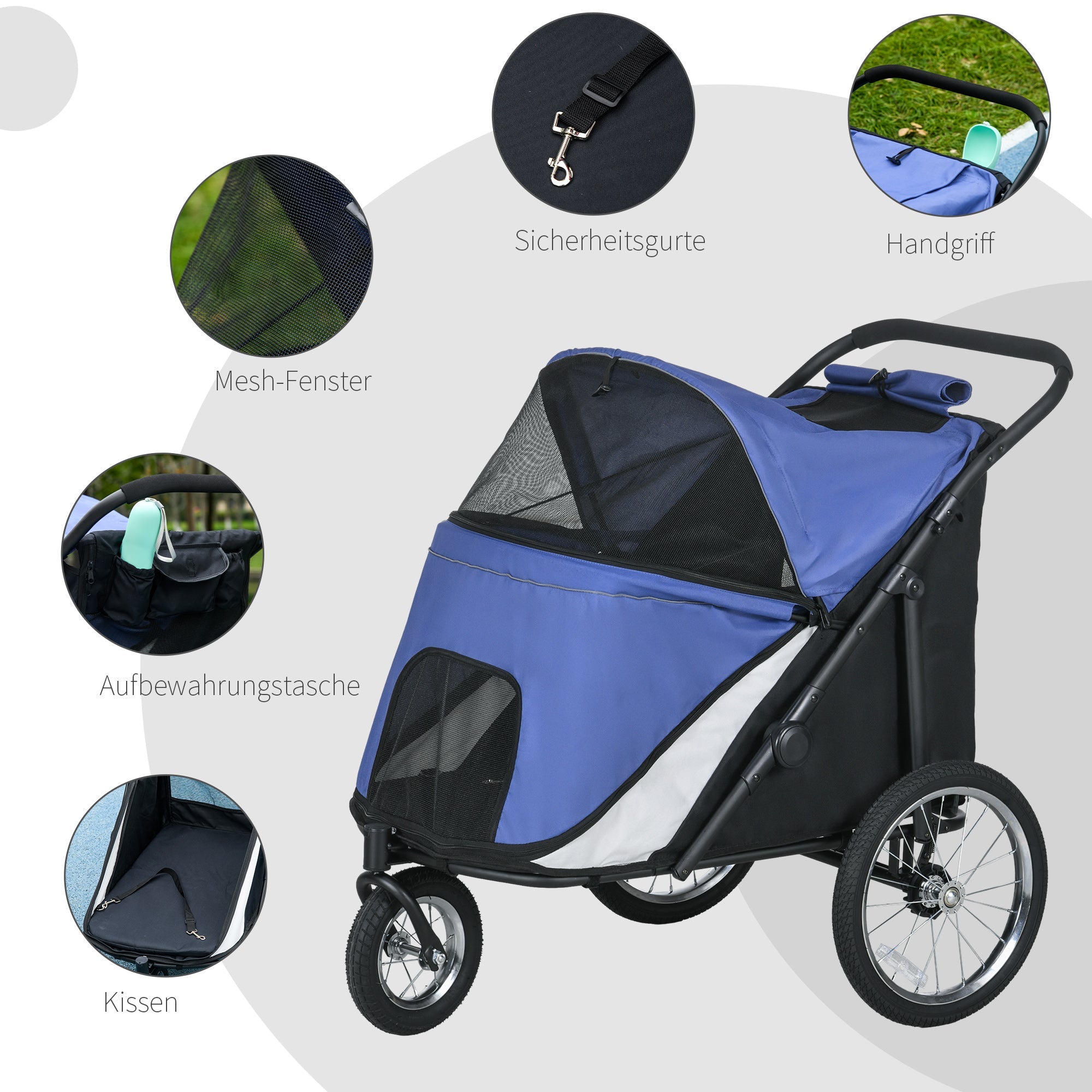 Logidon opvouwbare hondenbuggy blauw met gaasraam tot 30 kg