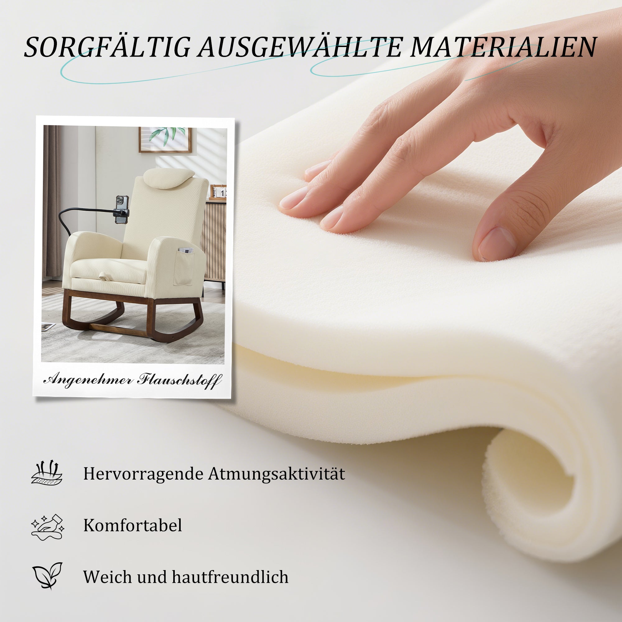 Logidon Multifunctionele Schommelstoel Beige Koordhoes Hoofdsteun