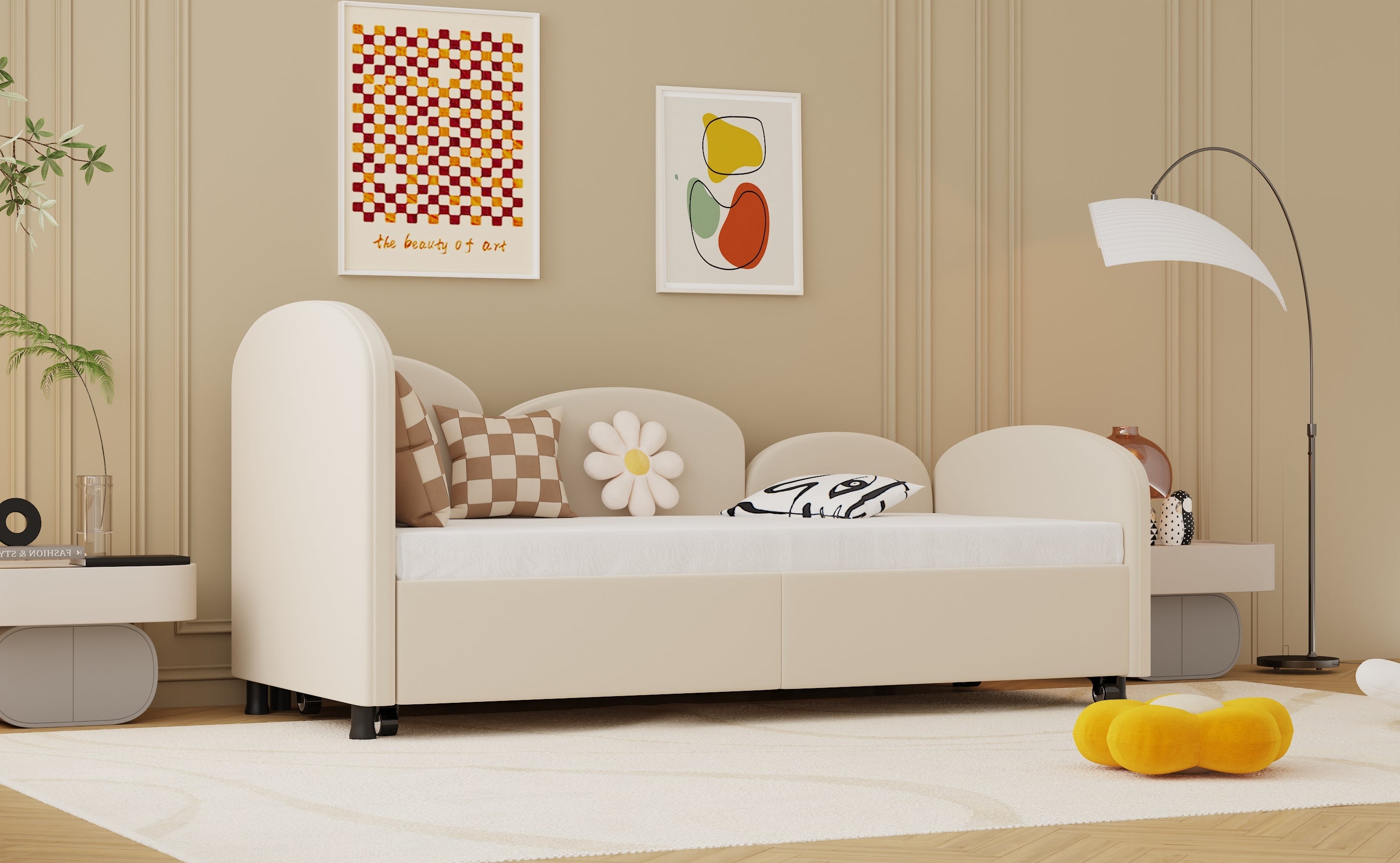 Logidon 2-persoonsbed, gestoffeerd met lades fluweelbeige