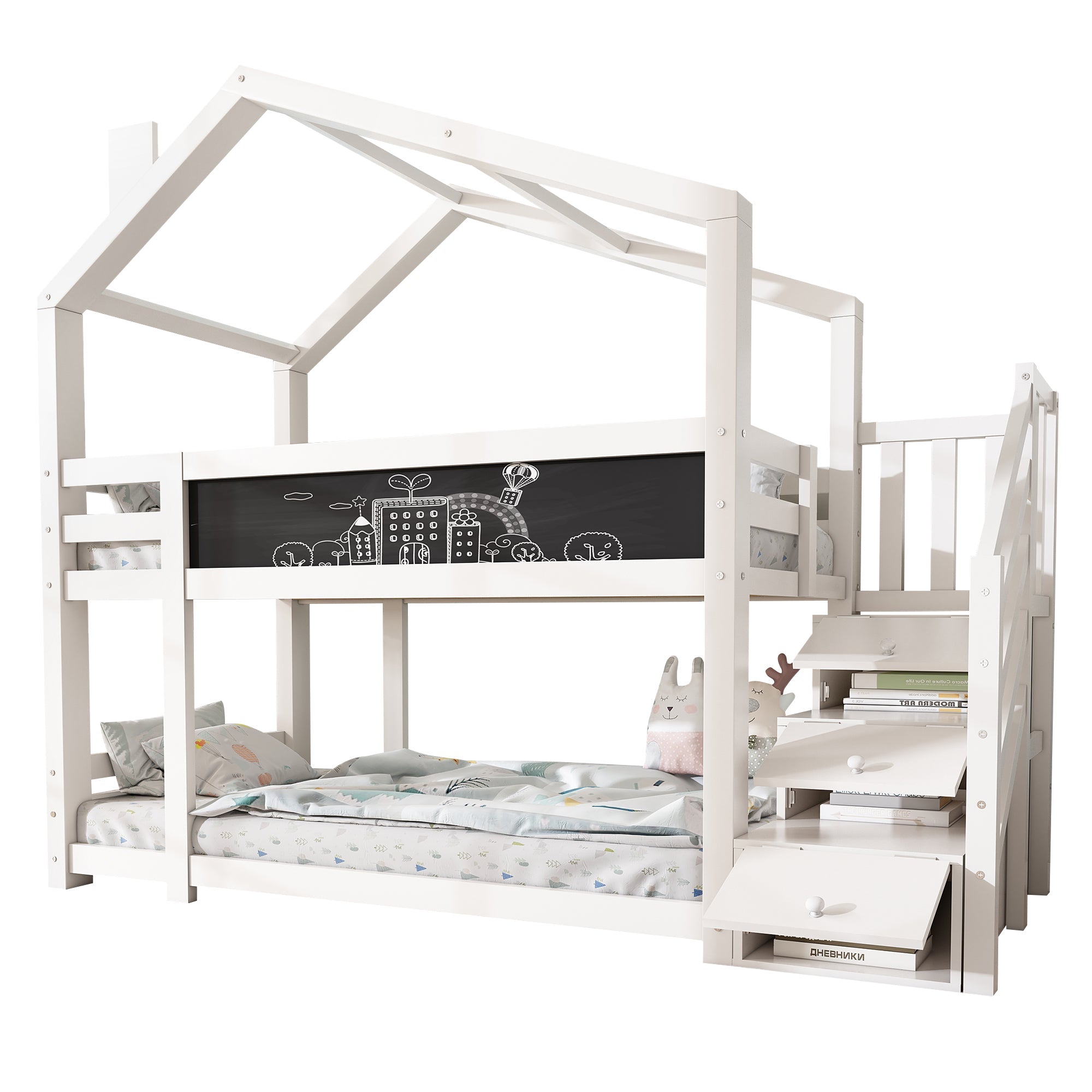 Logidon stapelbed boomhut 90x200 wit met schouw en opbergruimte