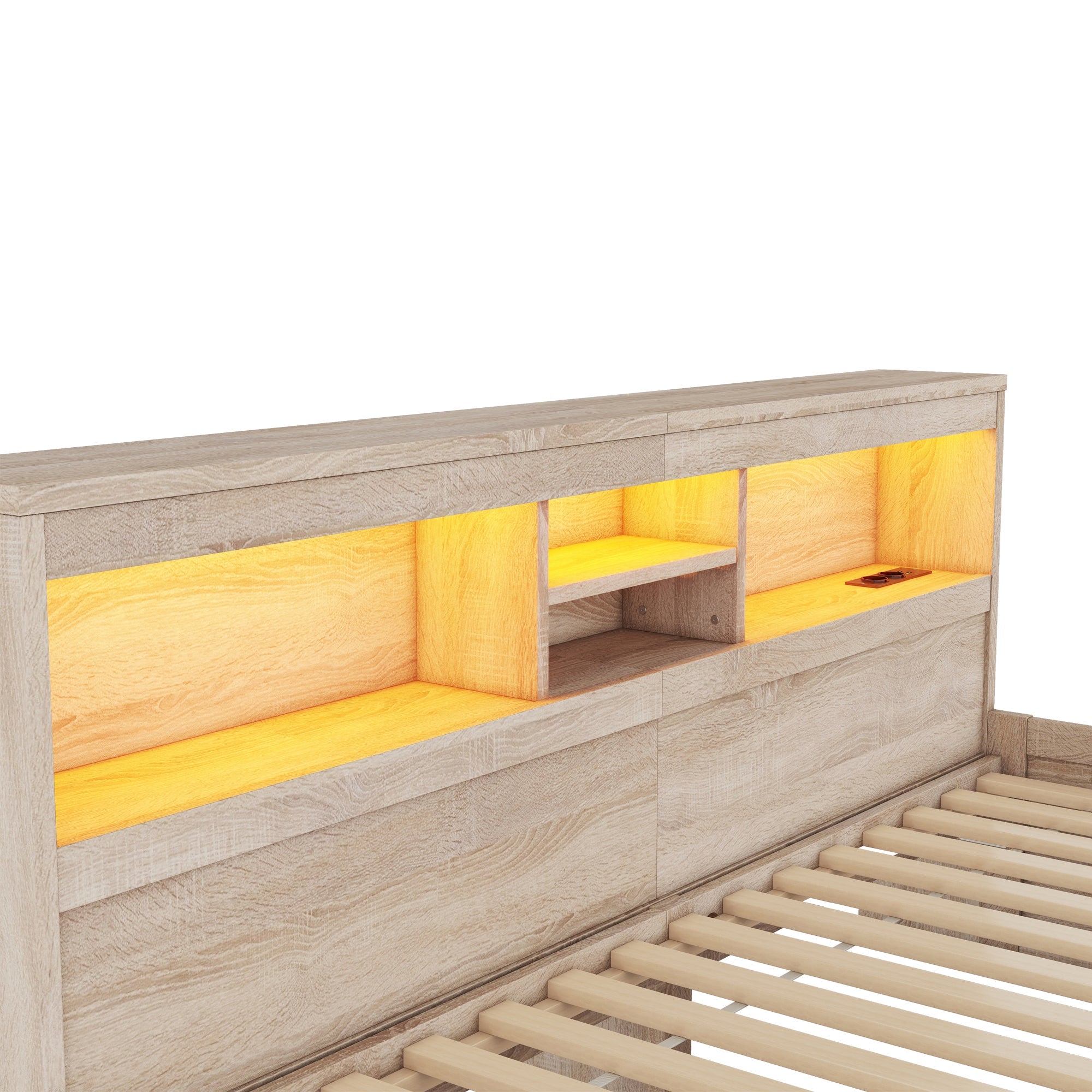 Logidon Daybed 90x200cm slaapbank met sfeerverlichting USB naturel