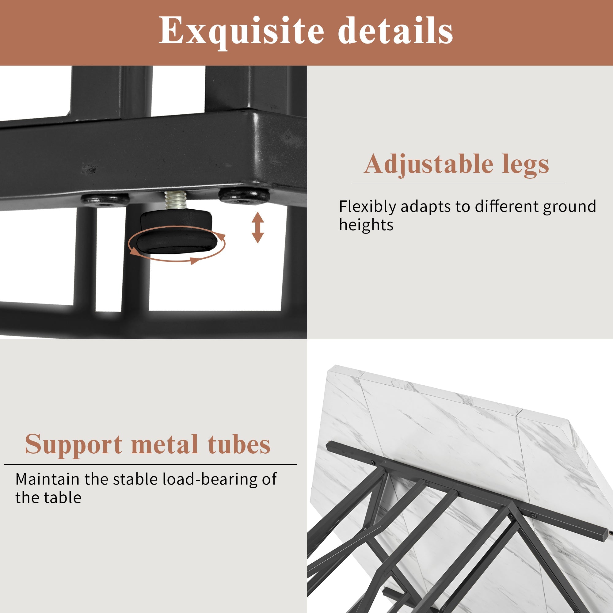 Logidon moderne zeshoekige marmeren tafel, 115,5 x 100 cm, zwart frame