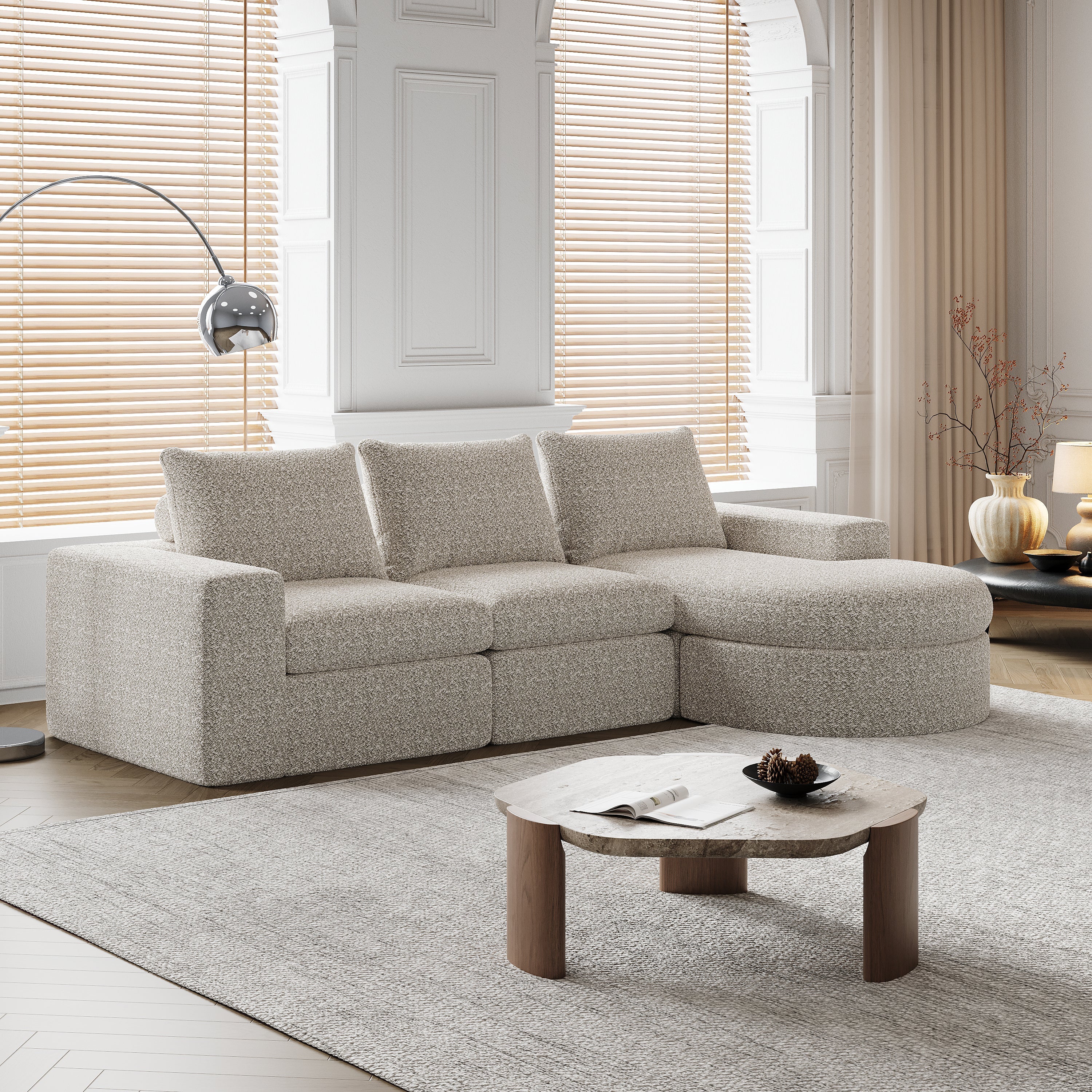 Logidon Modulair Chenille Sofa 3-zits Hoekbank Ligstoel Beige
