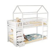 Logidon Bunk Bed 90x200 House Shape White With Security Fence Storage