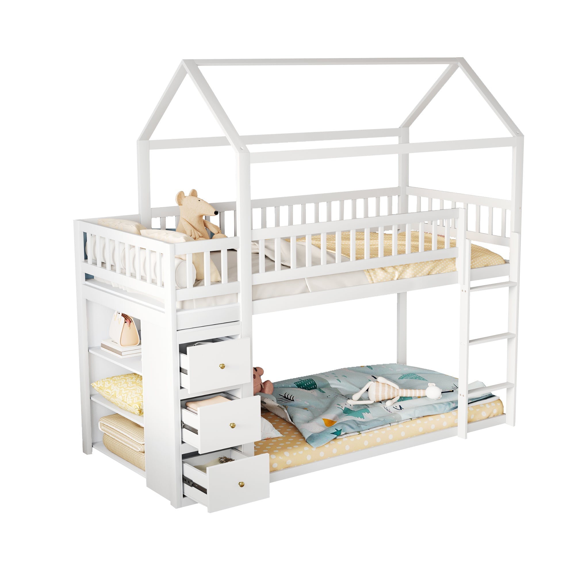 Logidon stapelbed 90x200 huisvorm wit met opbergruimte voor hekwerk