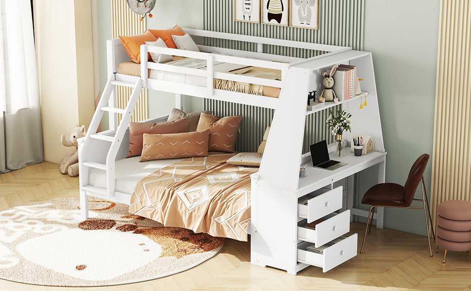 Logidon Bunk Bed 90x200 and 140x200 with Table and Storage Space White