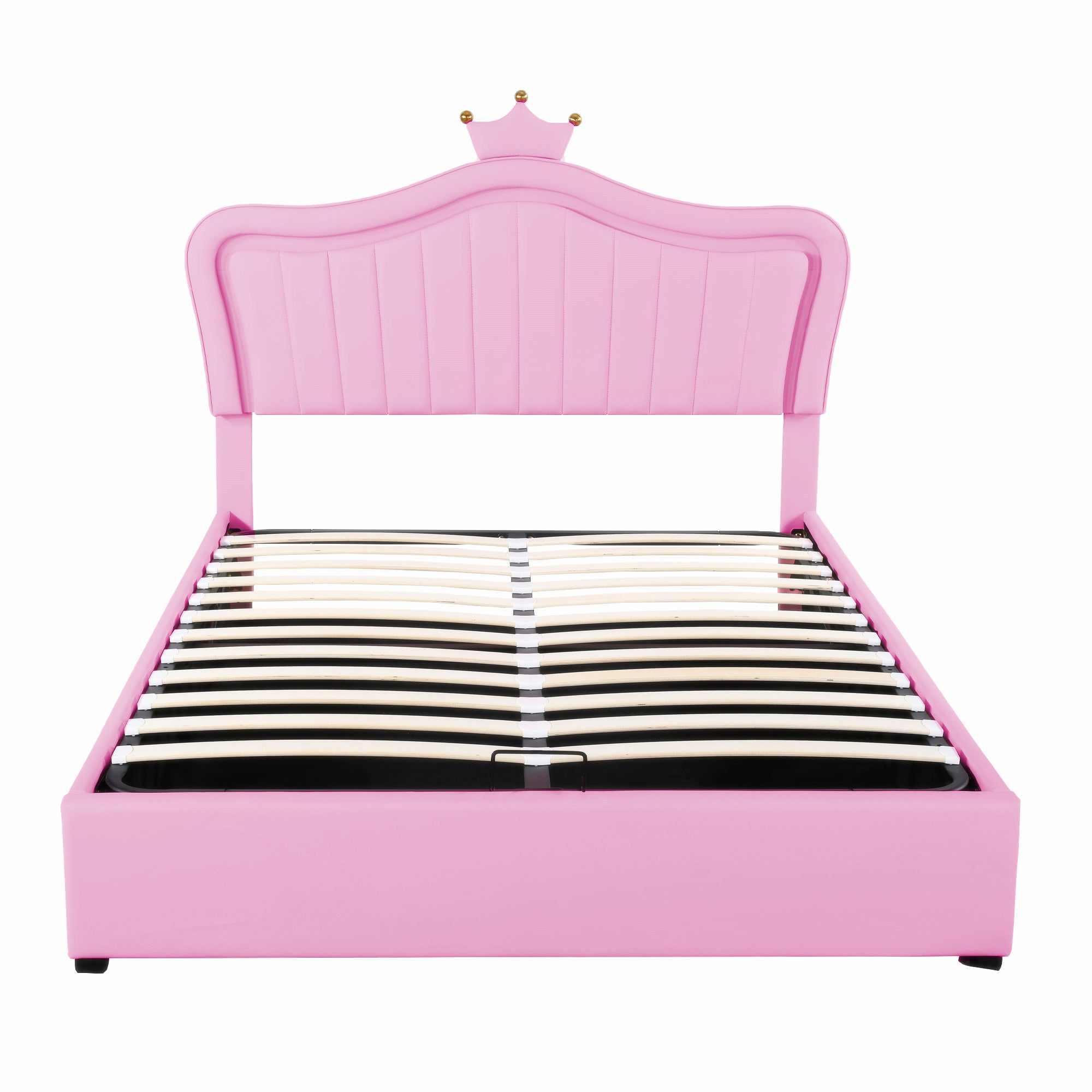 Logidon kinderbed 140x200 roze gestoffeerd bed met hydraulische opbergruimte