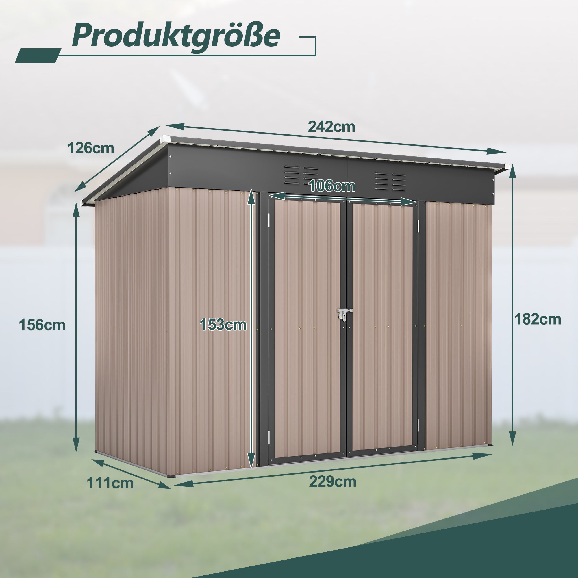 Logidon metalen tuinhuis 229x111x182 cm inclusief fundering bruin
