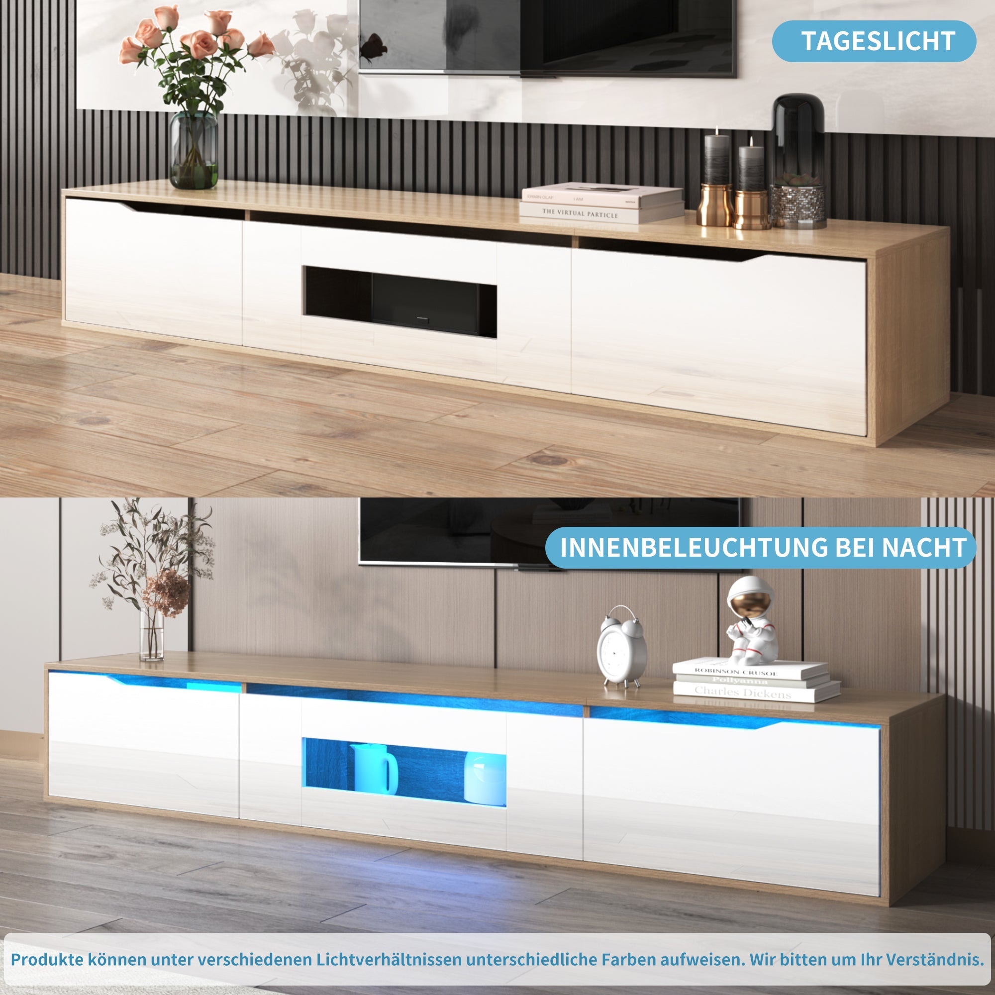 Logidon TV-meubel 180 cm hoogglans wit met kleurwisselende LED