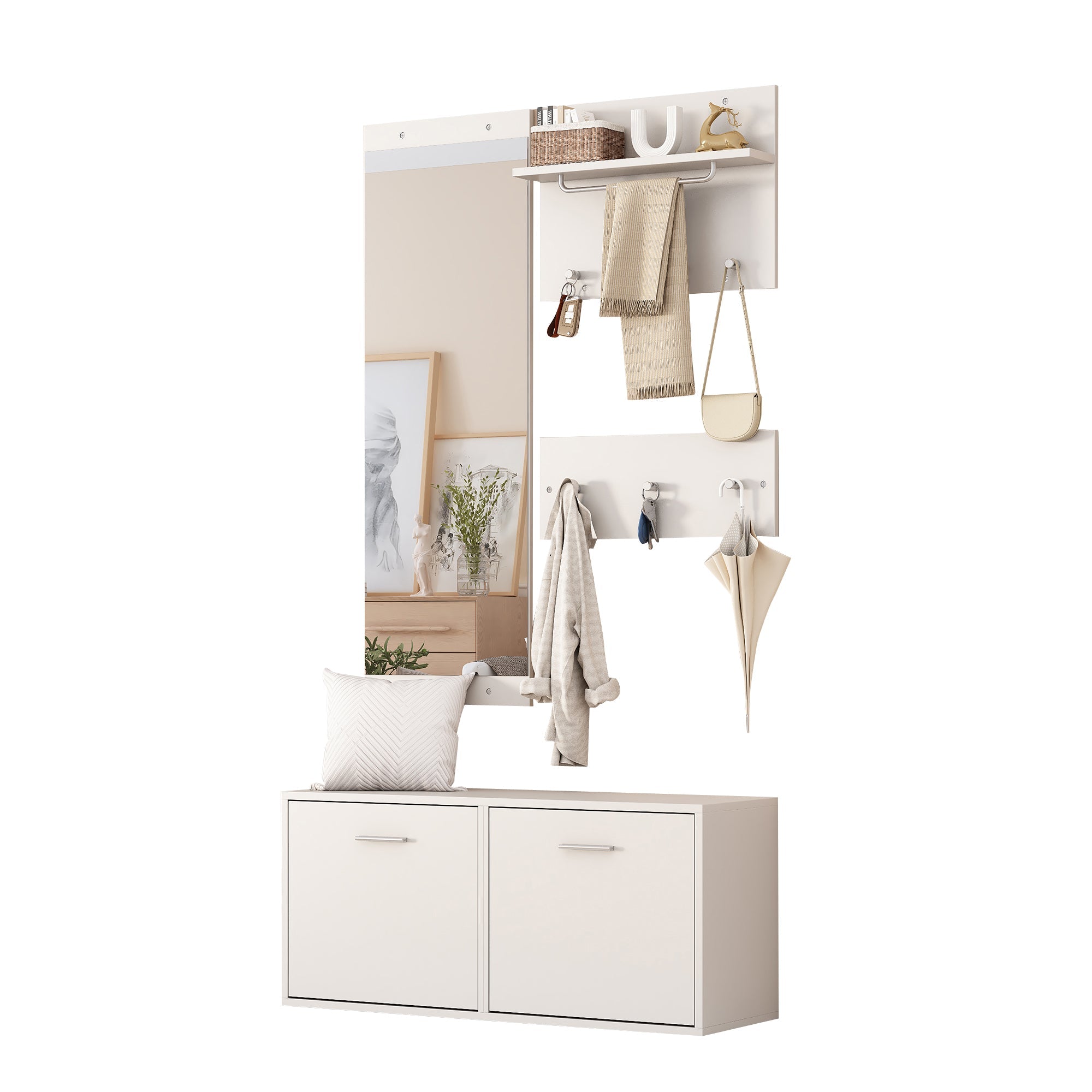 Logidon kledingkastset 4-delige spiegel schoenenkast wit 90x30x41,5 cm