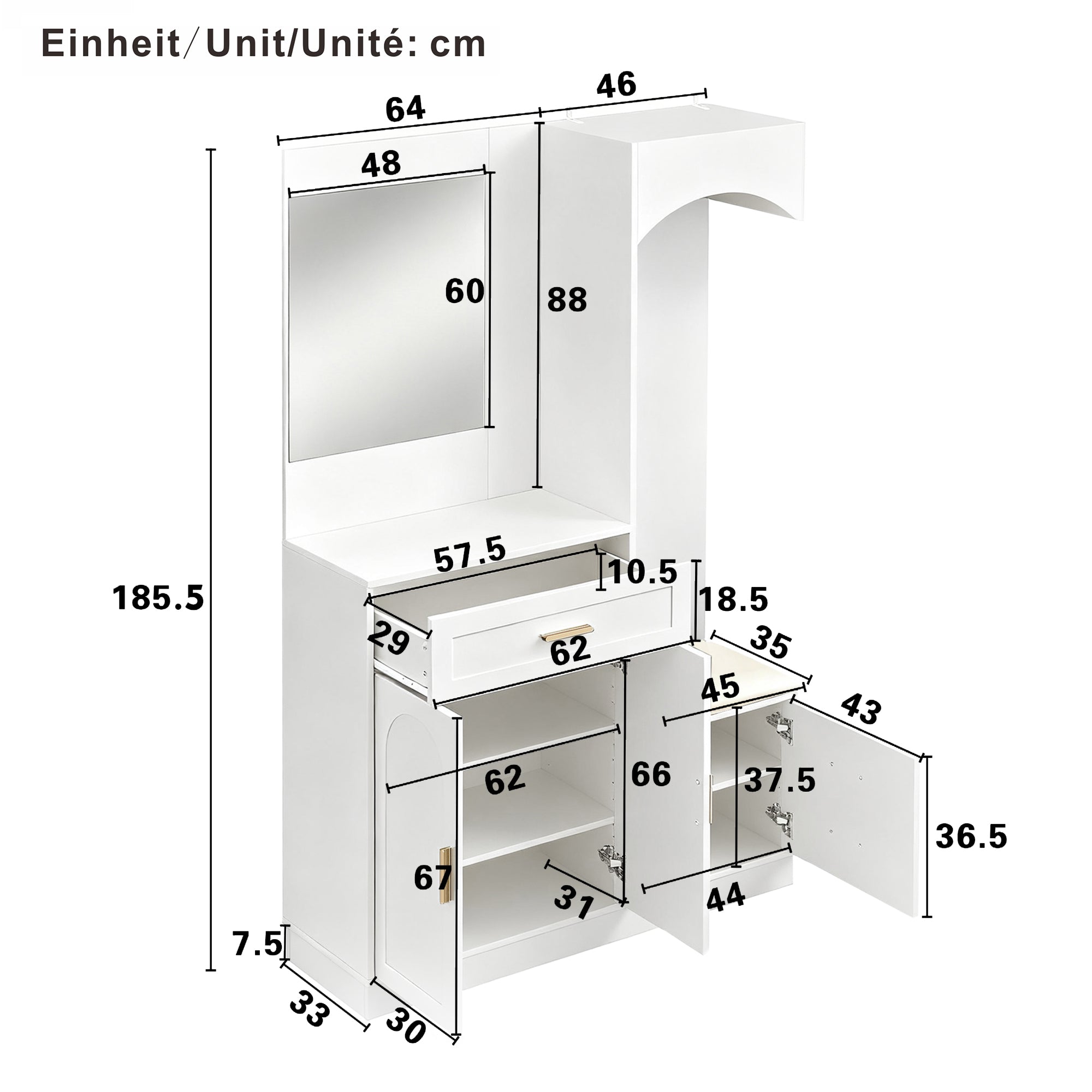Logidon Moderne Kledingkastcombinatie Met Spiegel Wit 110x33x185 cm