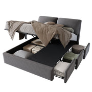 Logidon gestoffeerd bed 140x200 grijs fluweel hydraulisch met drie lades hoofdeinde