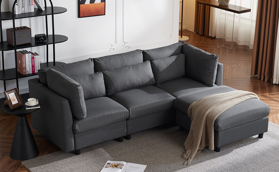 Logidon Modern Design Bank Hoekbank met Voetenbank Grijs 220 cm