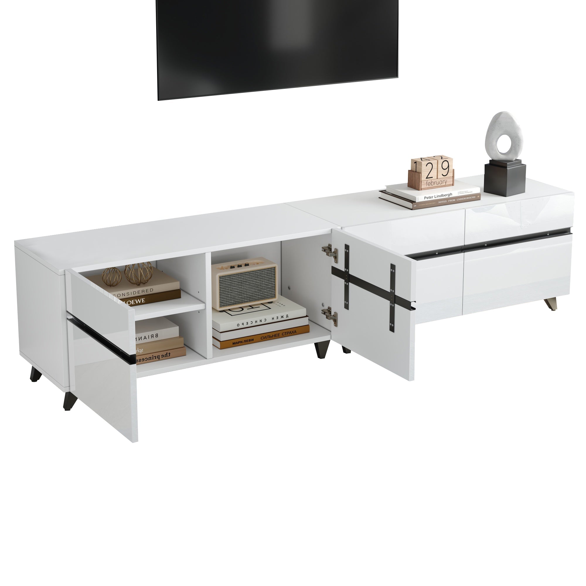 Logidon TV-meubel 180x40x49 cm wit hoogglans 4 kasten