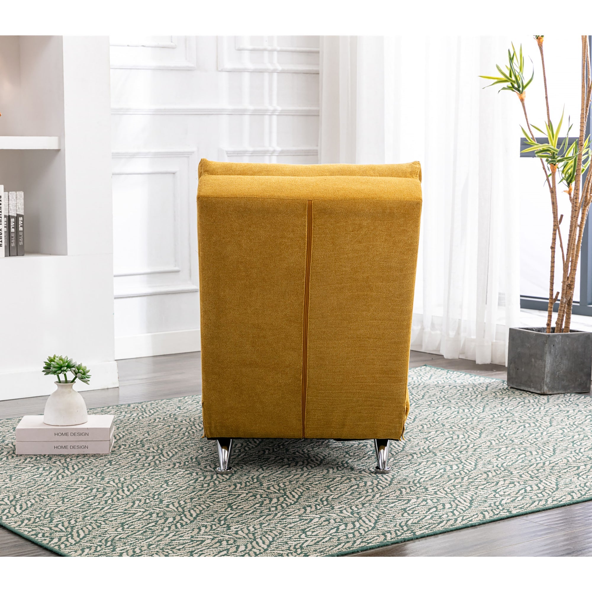 Logidon Linnen Massage Chaise Longue Met Afstandsbediening Mosterdgeel
