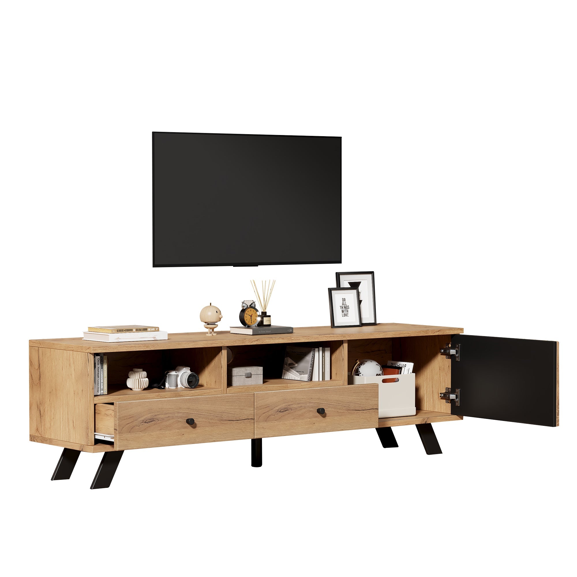 Logidon TV-meubel 150 x 38 x 44 cm natuurlijke houtlook 2 lades