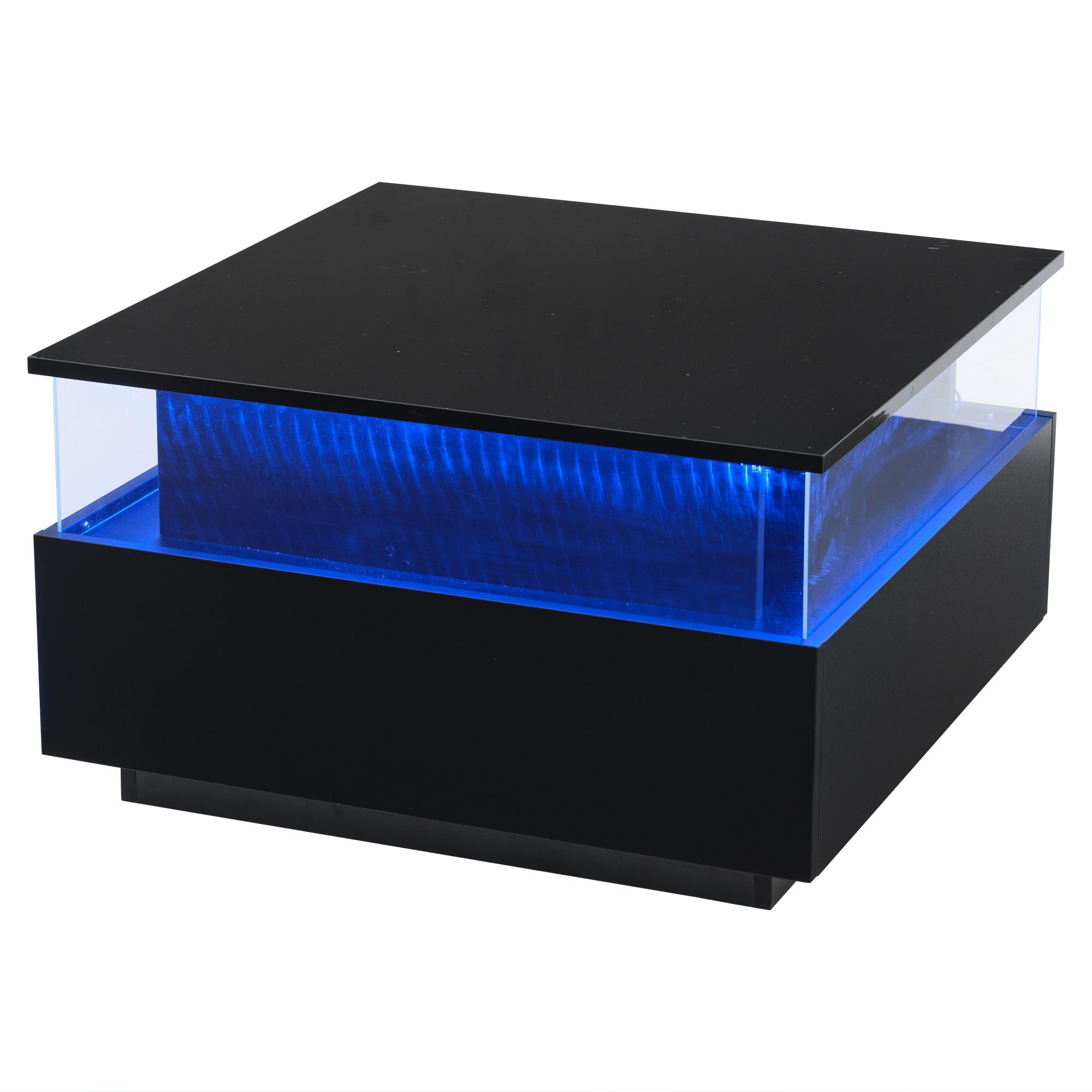 Logidon hoogglans LED salontafel 90x55x45 cm zwart 2 lades