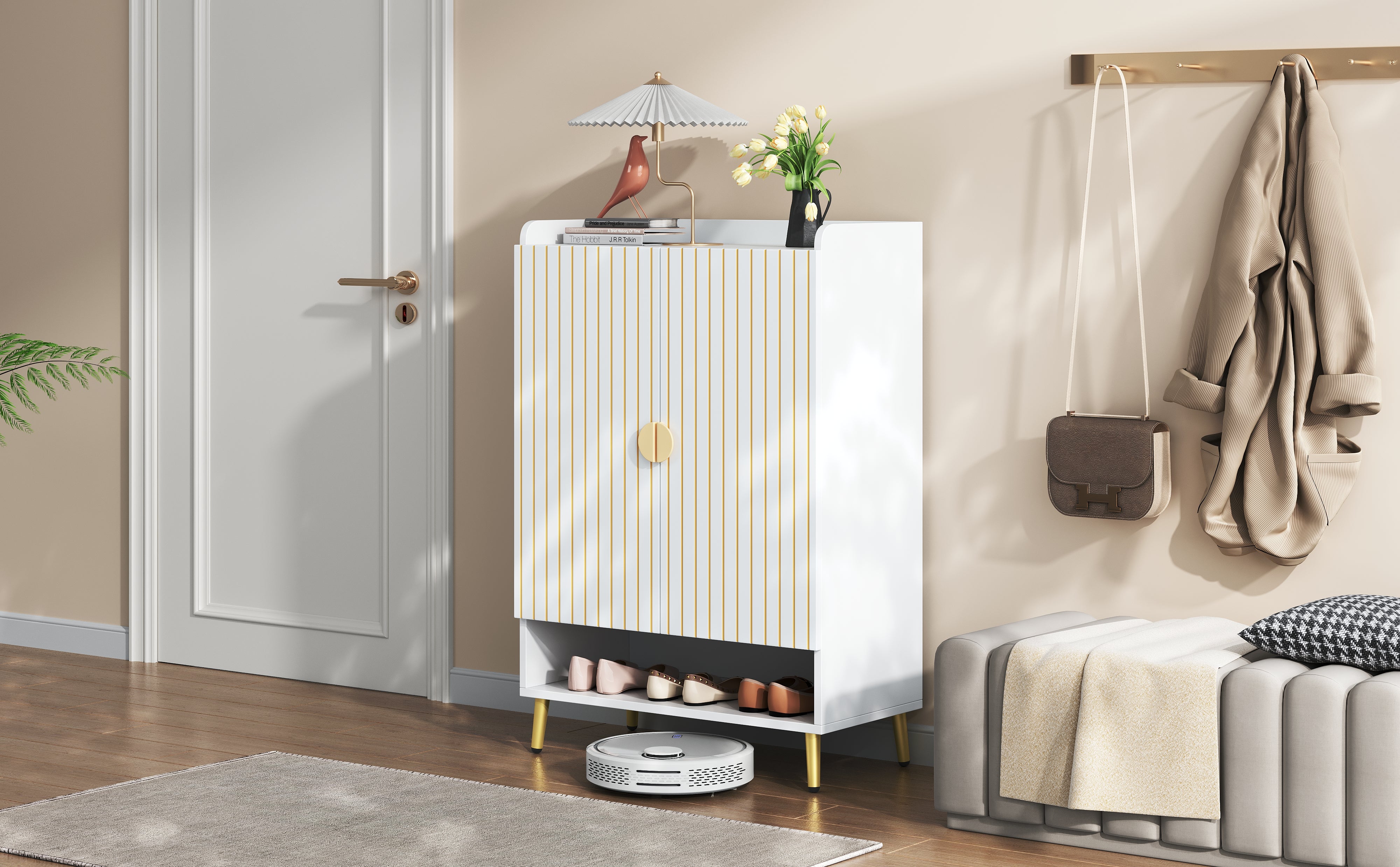 Logidon moderne schoenenkast wit MDF met deuren, 3 niveaus