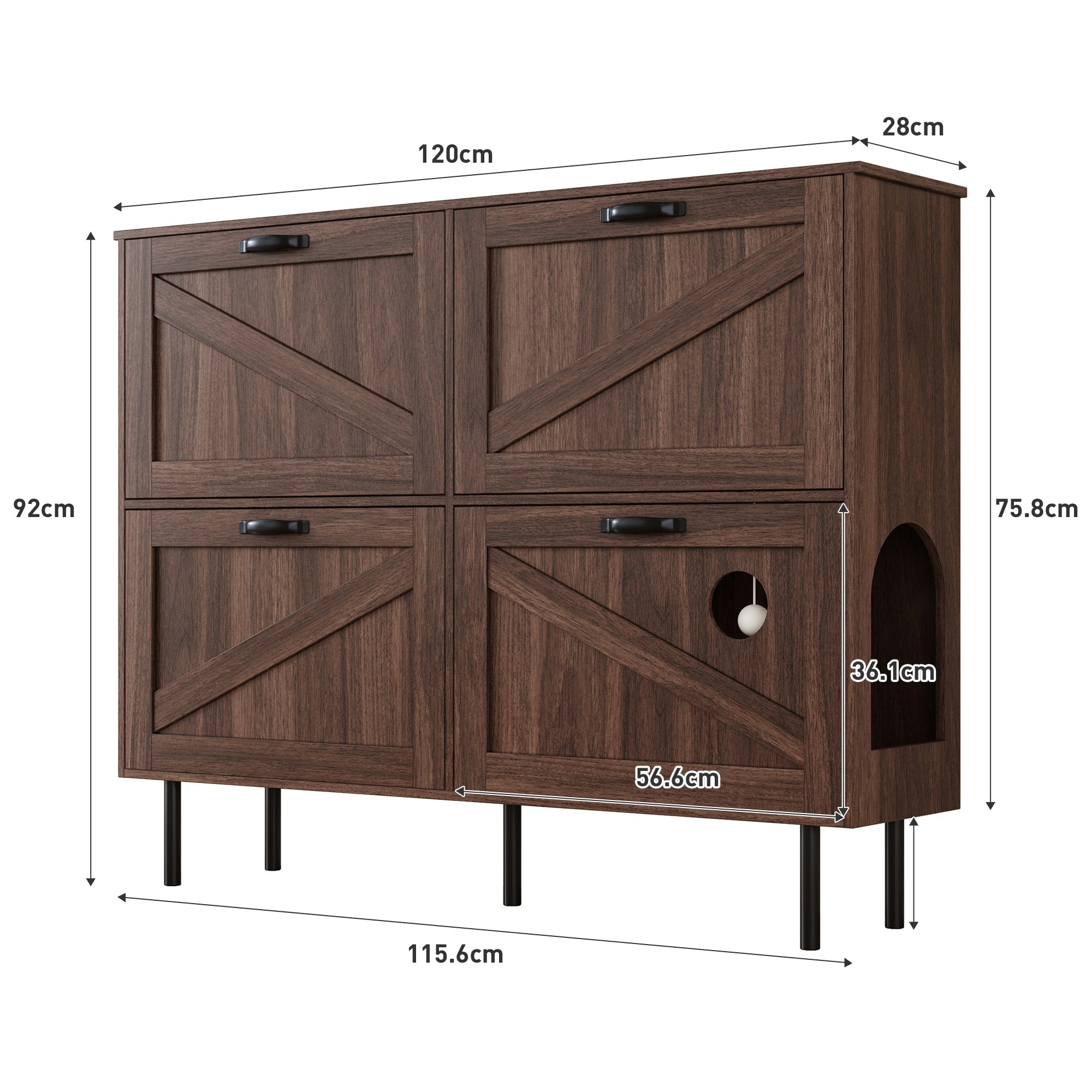 Logidon smalle schoenenkast 120x28x92 cm walnoot bruin 4 deuren
