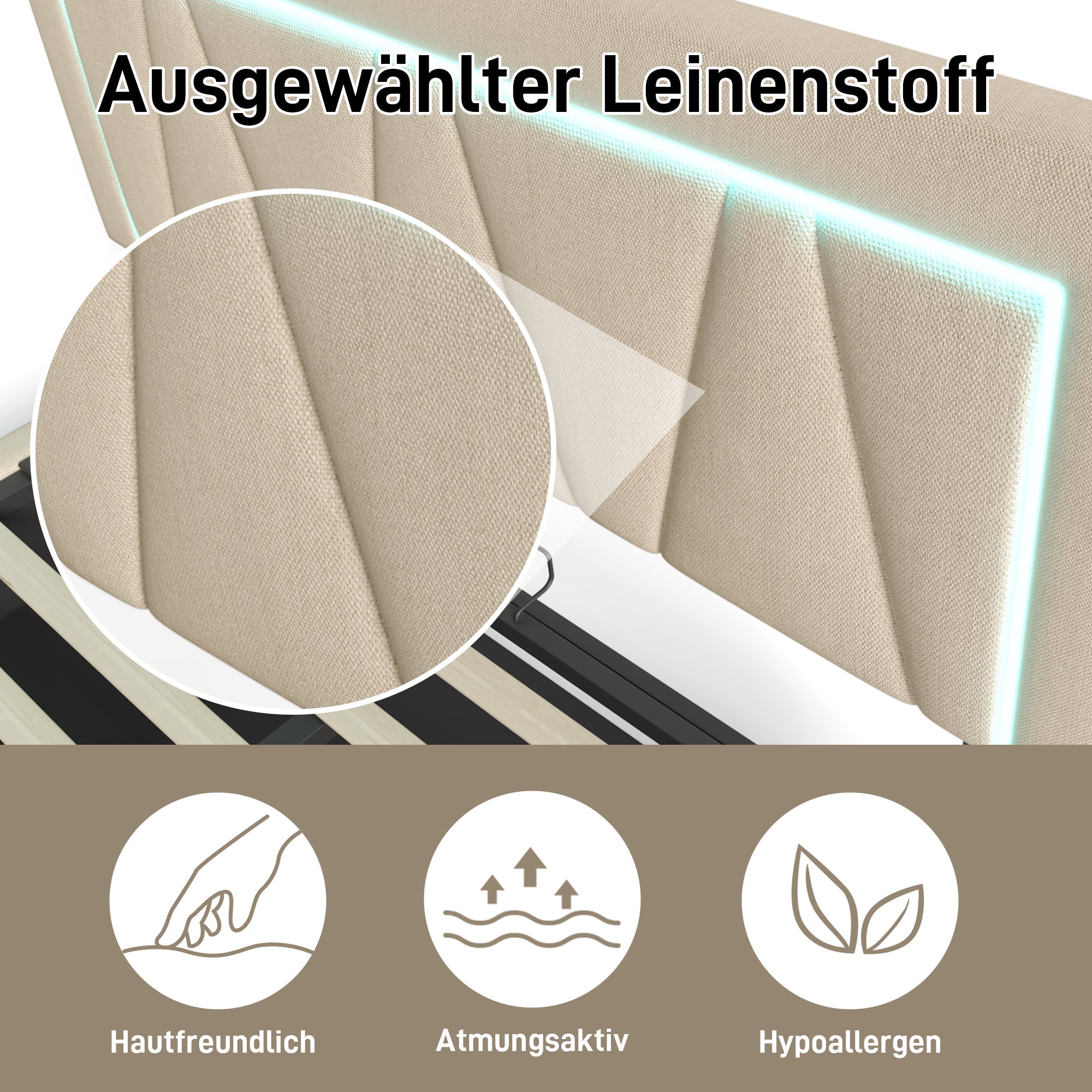 Logidon gestoffeerd bed LED tweepersoonsbed met USB Type C oplaadfunctie 160x200