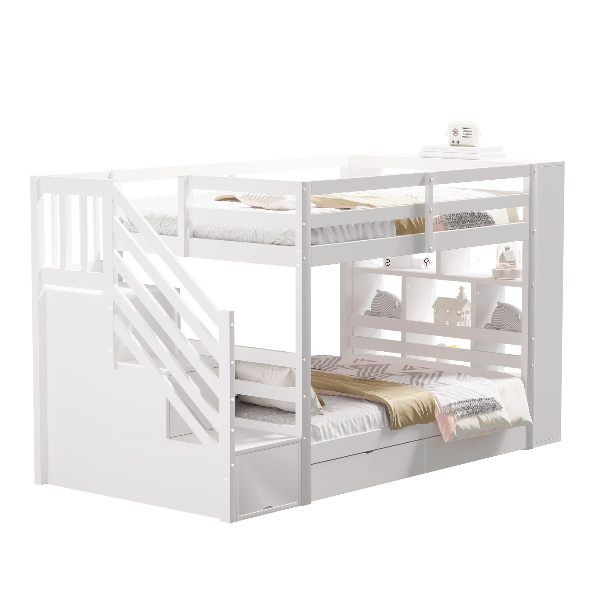 Logidon stapelbed 90x200 cm met veiligheidstrap en opbergruimte wit